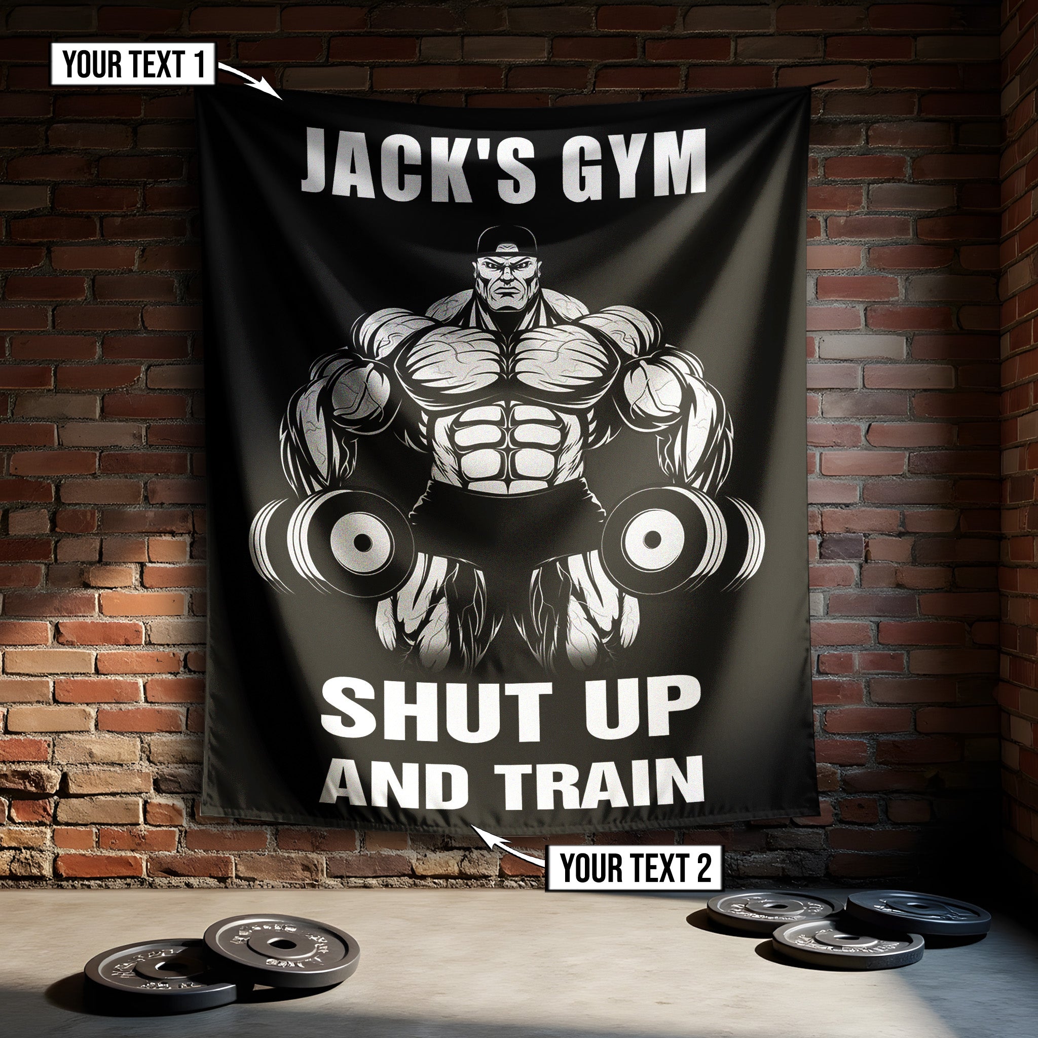Personalized Bodybuilding Banner Flag Tapestry Home Gym Decor Shut Up And Train 09490
