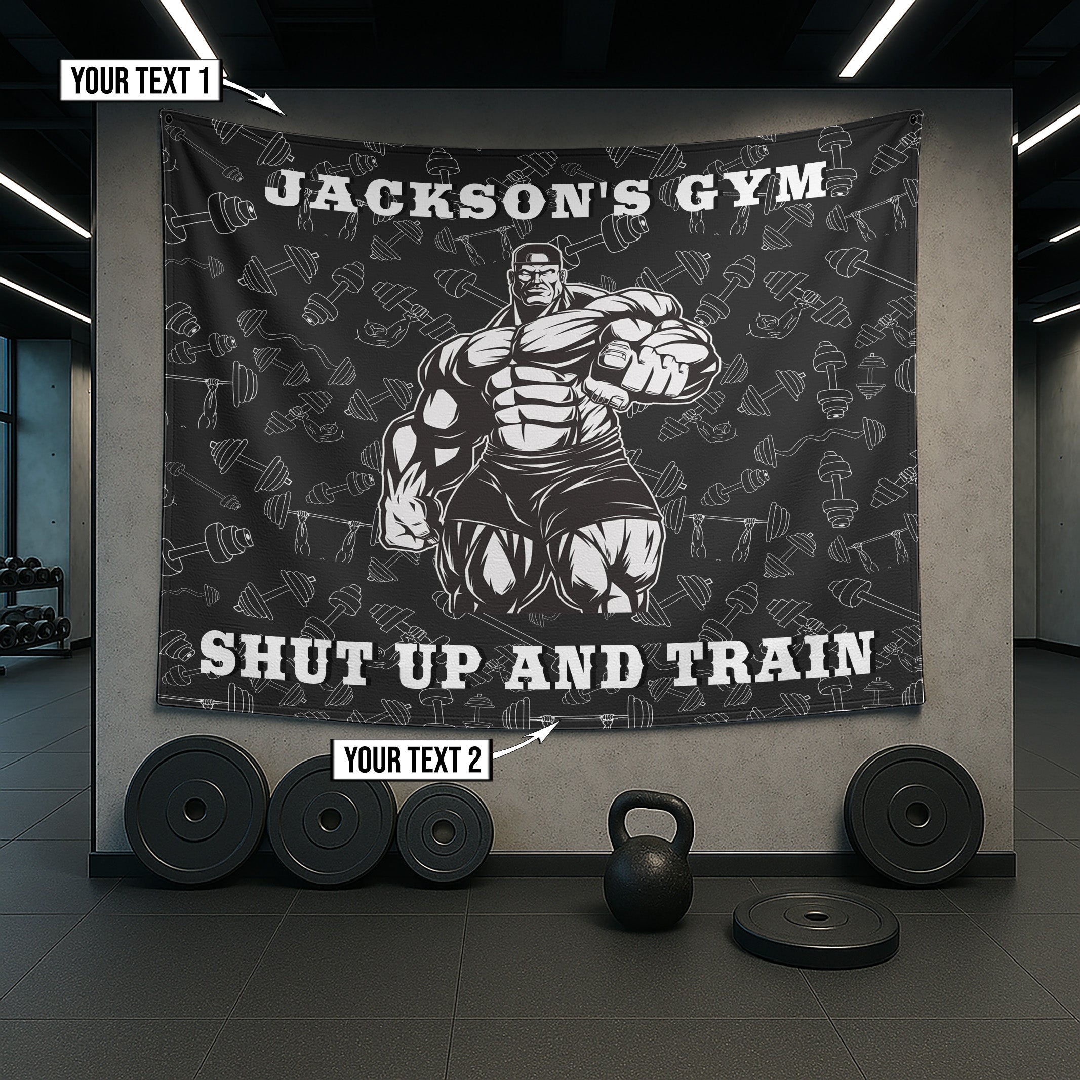 Personalized Home Gym Decor Bodybuilding Muscle Man Wall Banner Flag Tapestry 09726