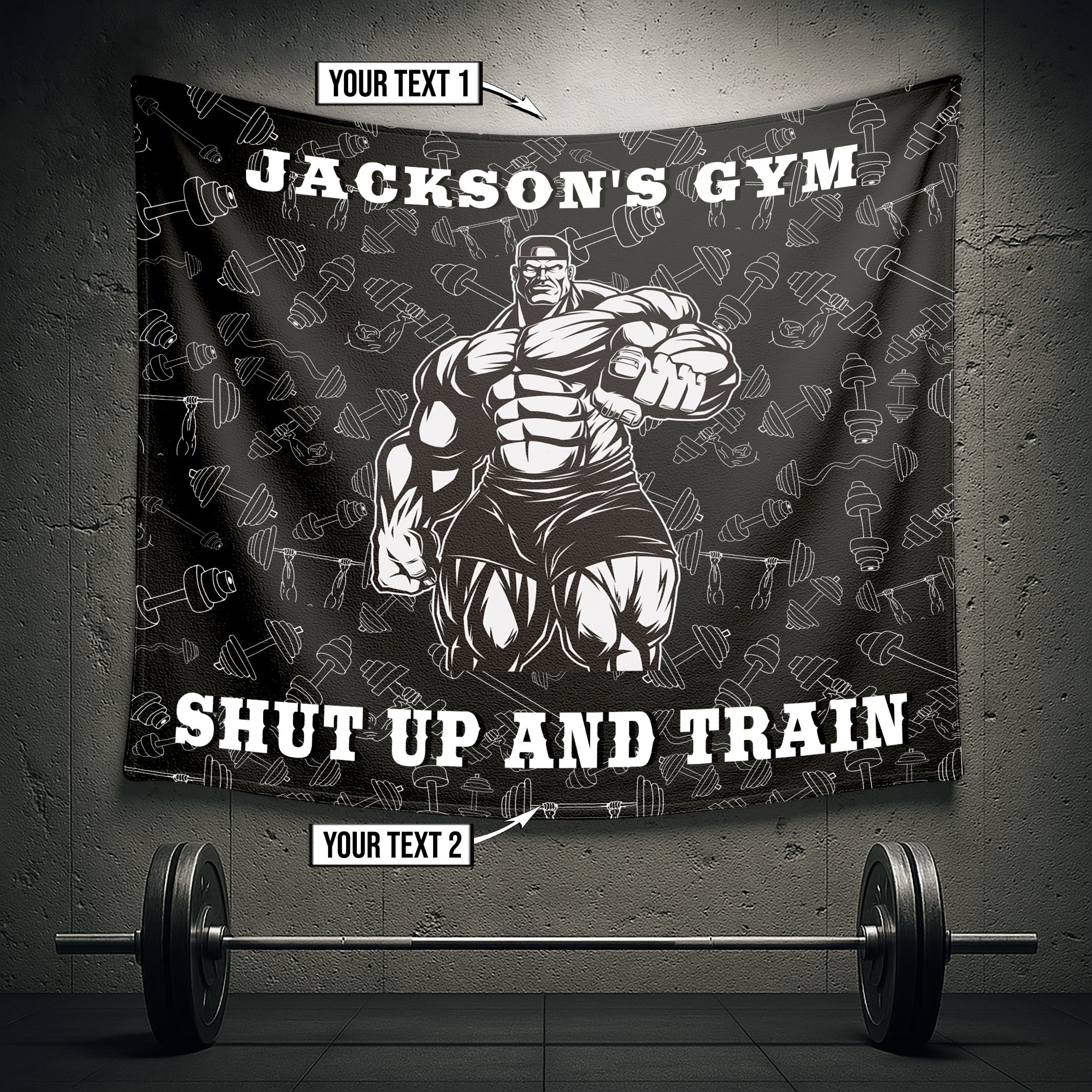 Personalized Home Gym Decor Bodybuilding Muscle Man Wall Banner Flag Tapestry 09726