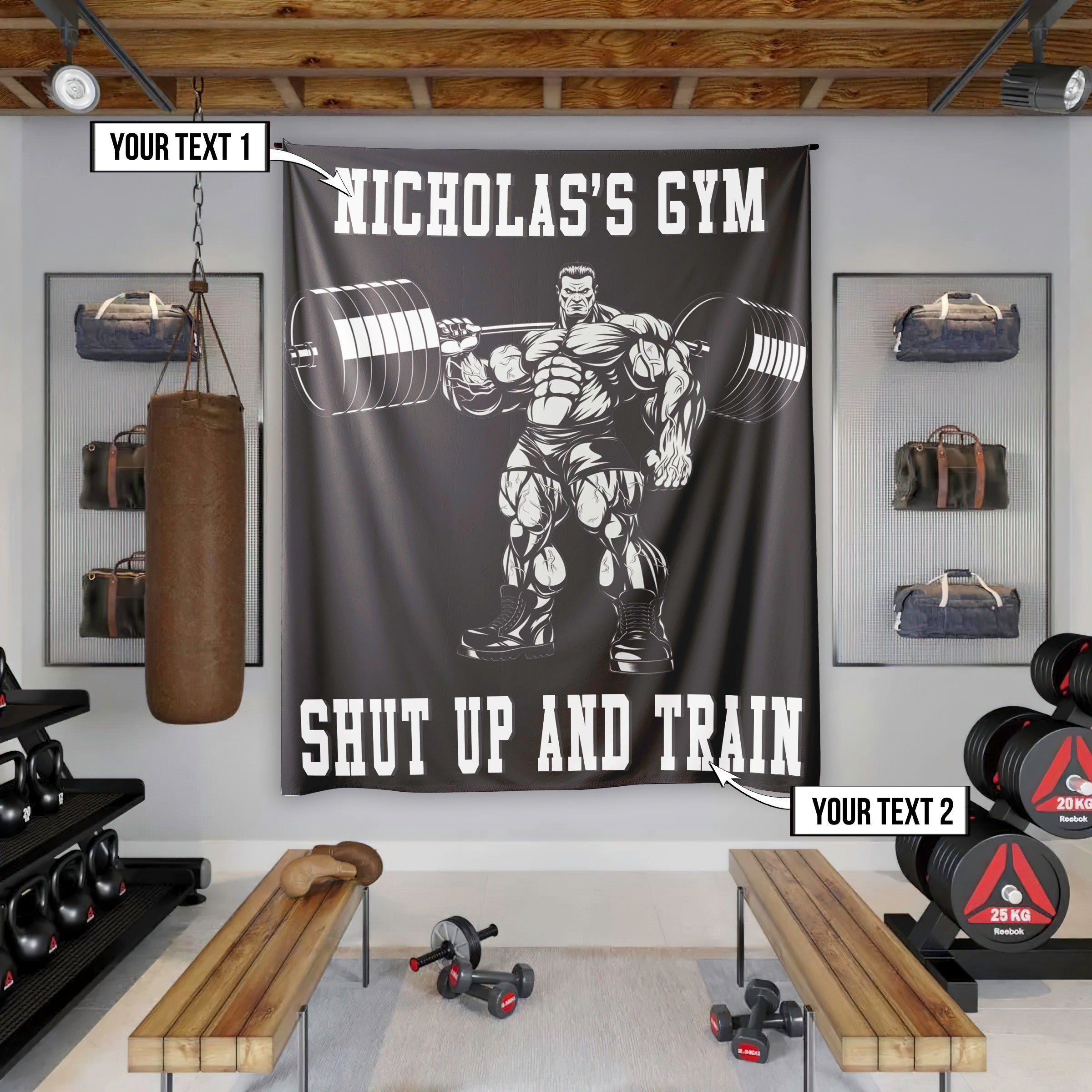Personalized Muscle Man Weightlifting Flags 09848