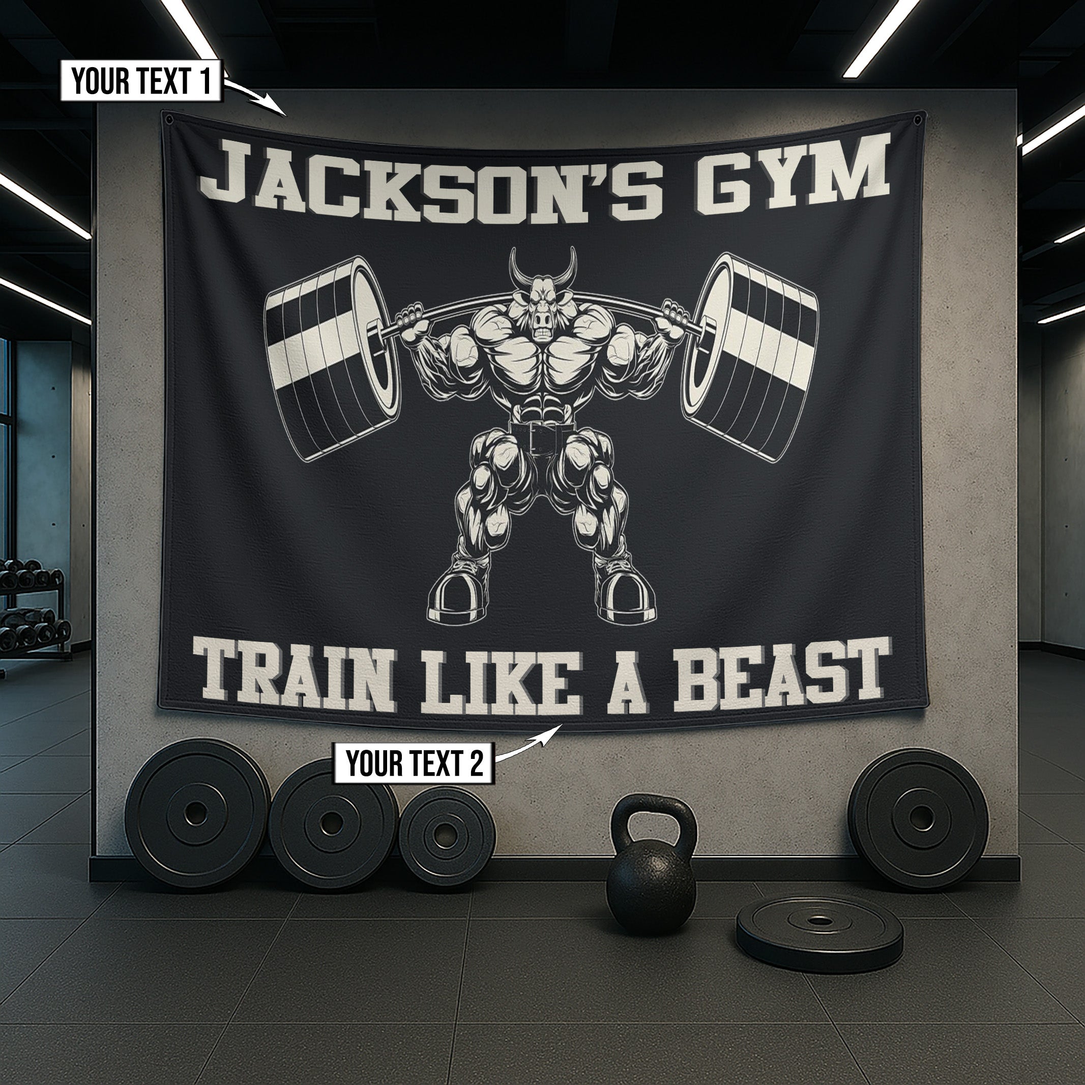 Personalized Muscle Bull Weightlifting Flags and Banners 09849