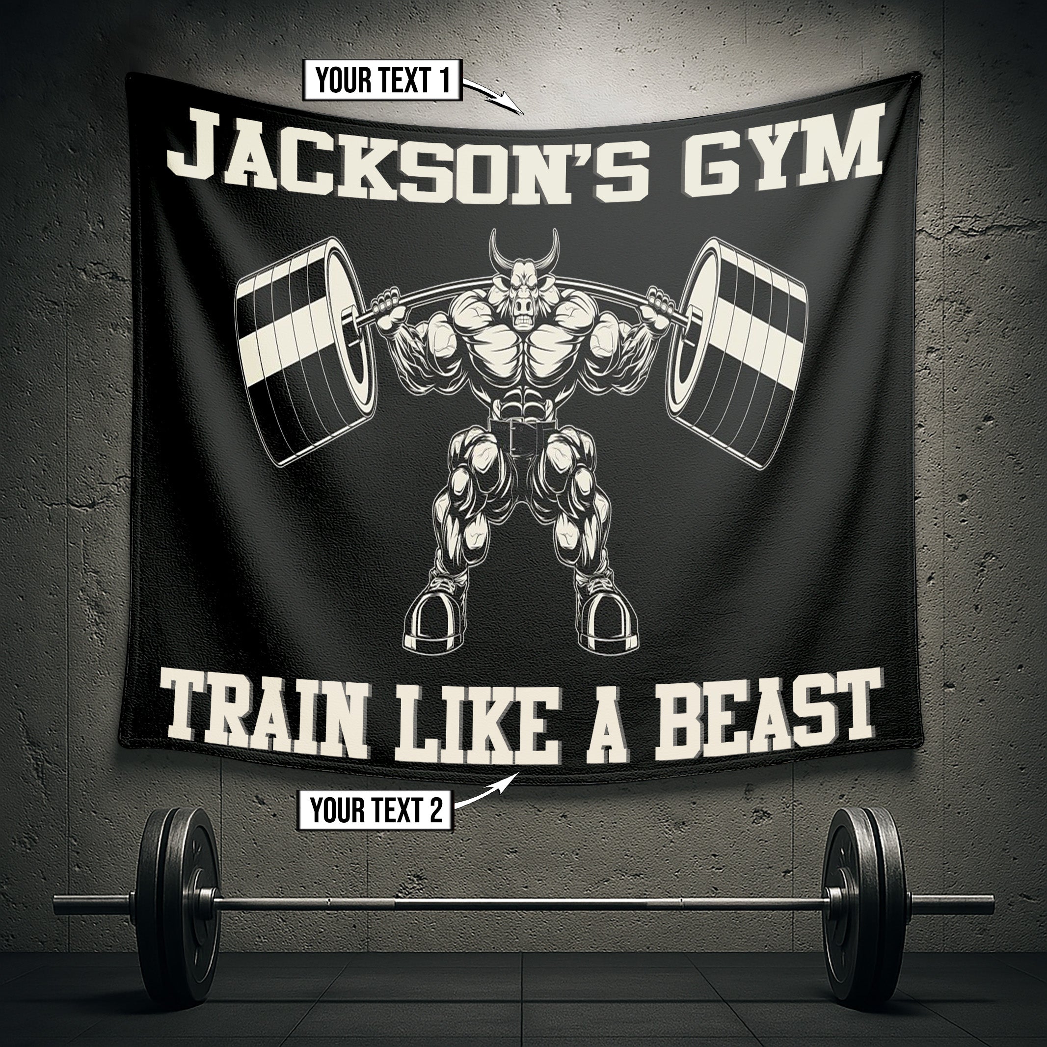 Personalized Muscle Bull Weightlifting Flags and Banners 09849