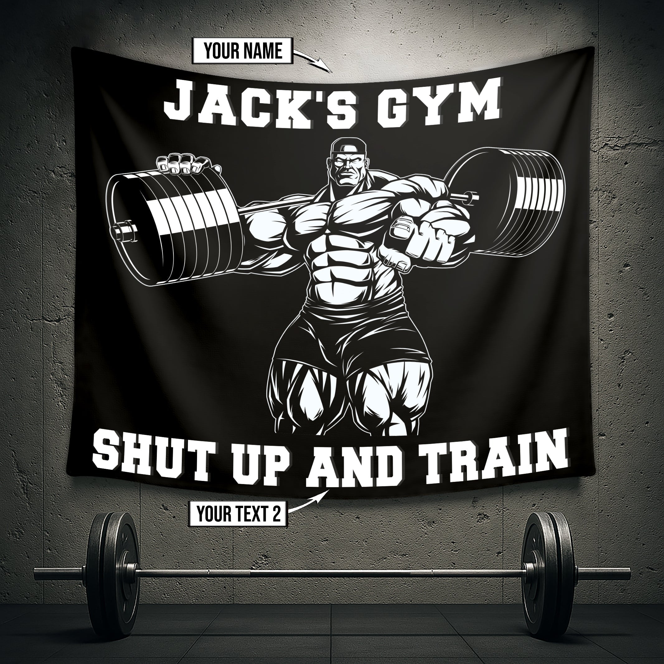 Personalized Home Gym Decor Muscle Man Banner Flag 10022
