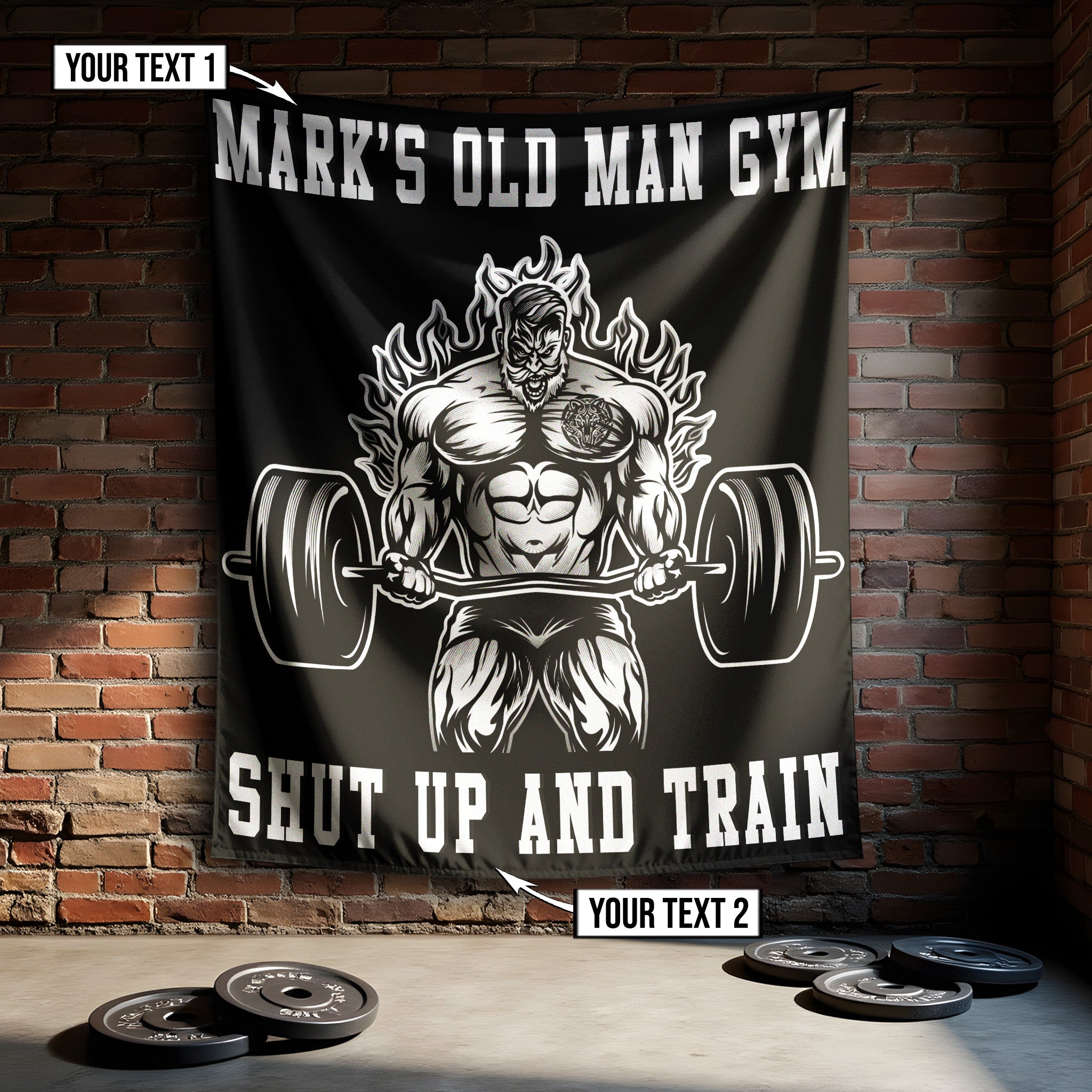 Personalized Old Man Bodybuilding Flag Tapestry Home Gym Decor Weightlifting Gift 10213