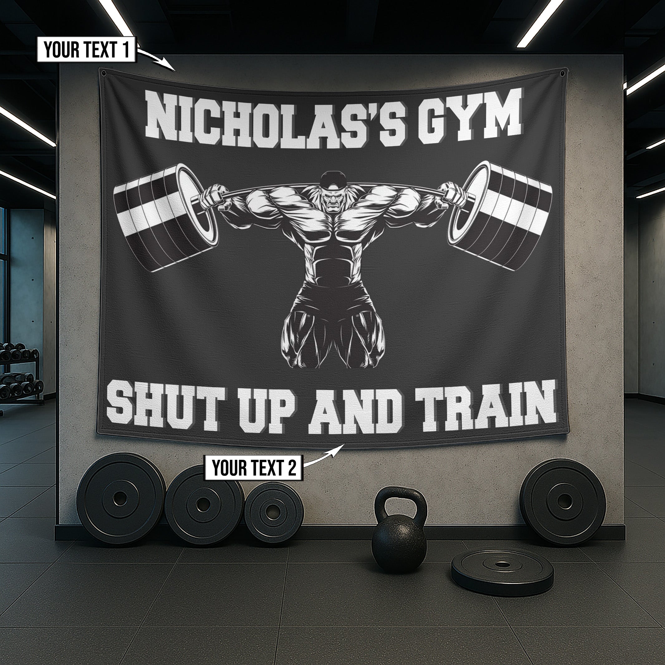 Personalized Home Gym Decor Muscle Man Wall Art Banner Flag  10340