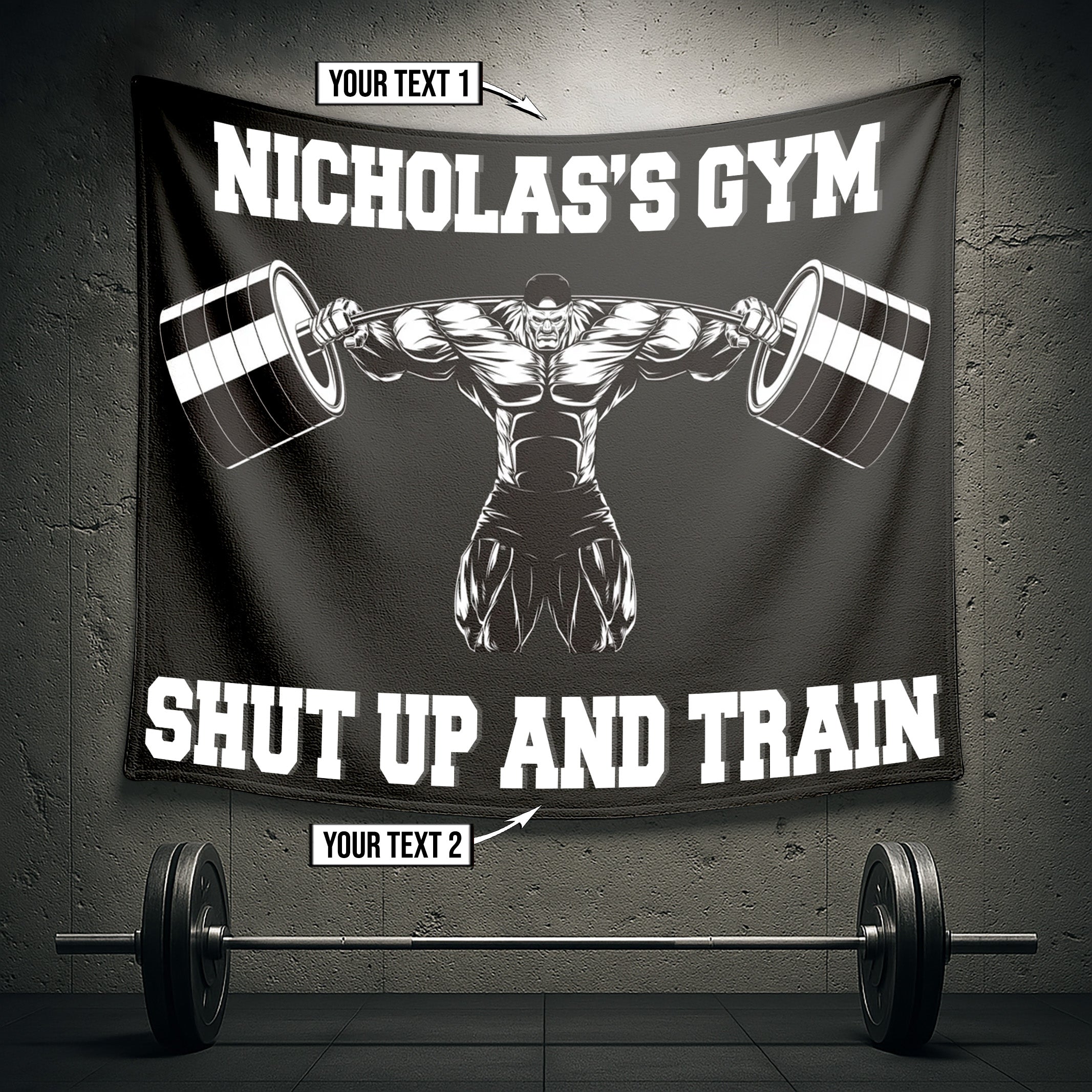 Personalized Home Gym Decor Muscle Man Wall Art Banner Flag  10340