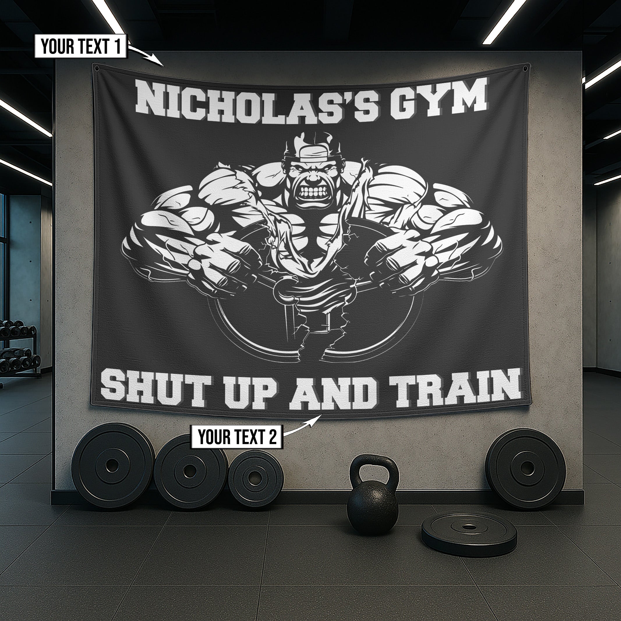 Personalized Home Gym Decor Muscle Man Weightlifting Gift Banner Flag 10342