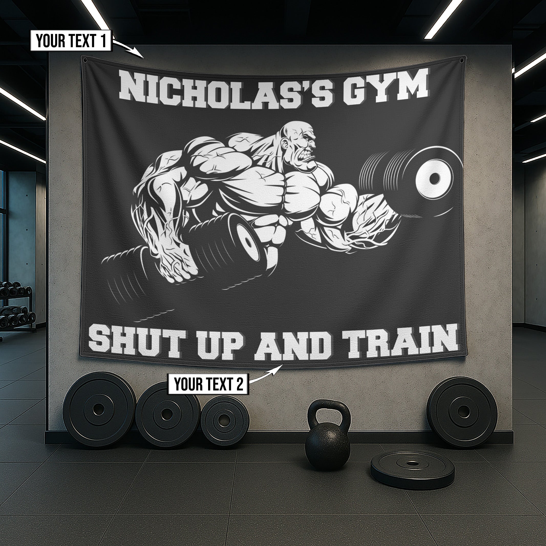 Personalized Home Gym Decor Muscle Man Dumbbell Banner Flag 10343