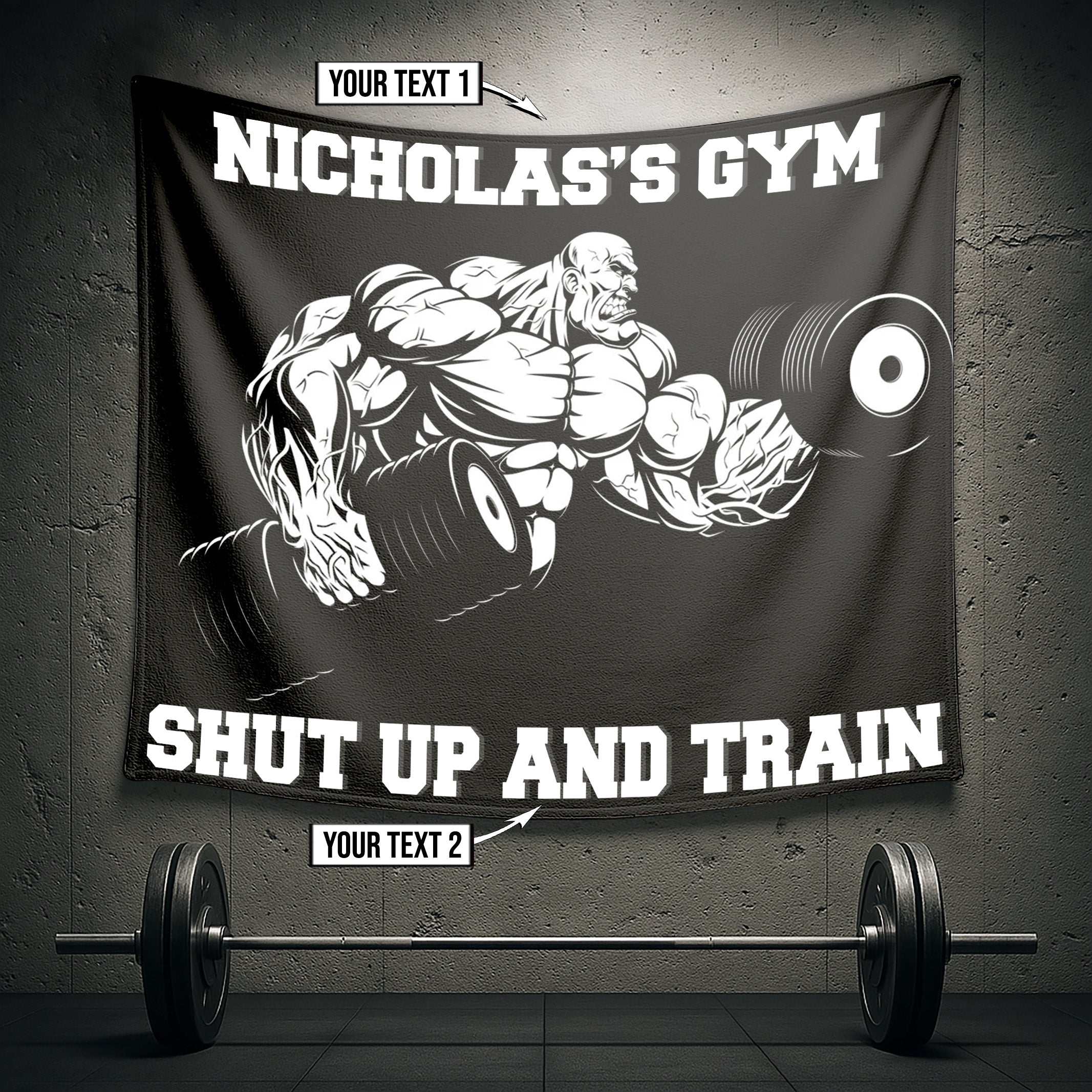 Personalized Home Gym Decor Muscle Man Dumbbell Banner Flag 10343