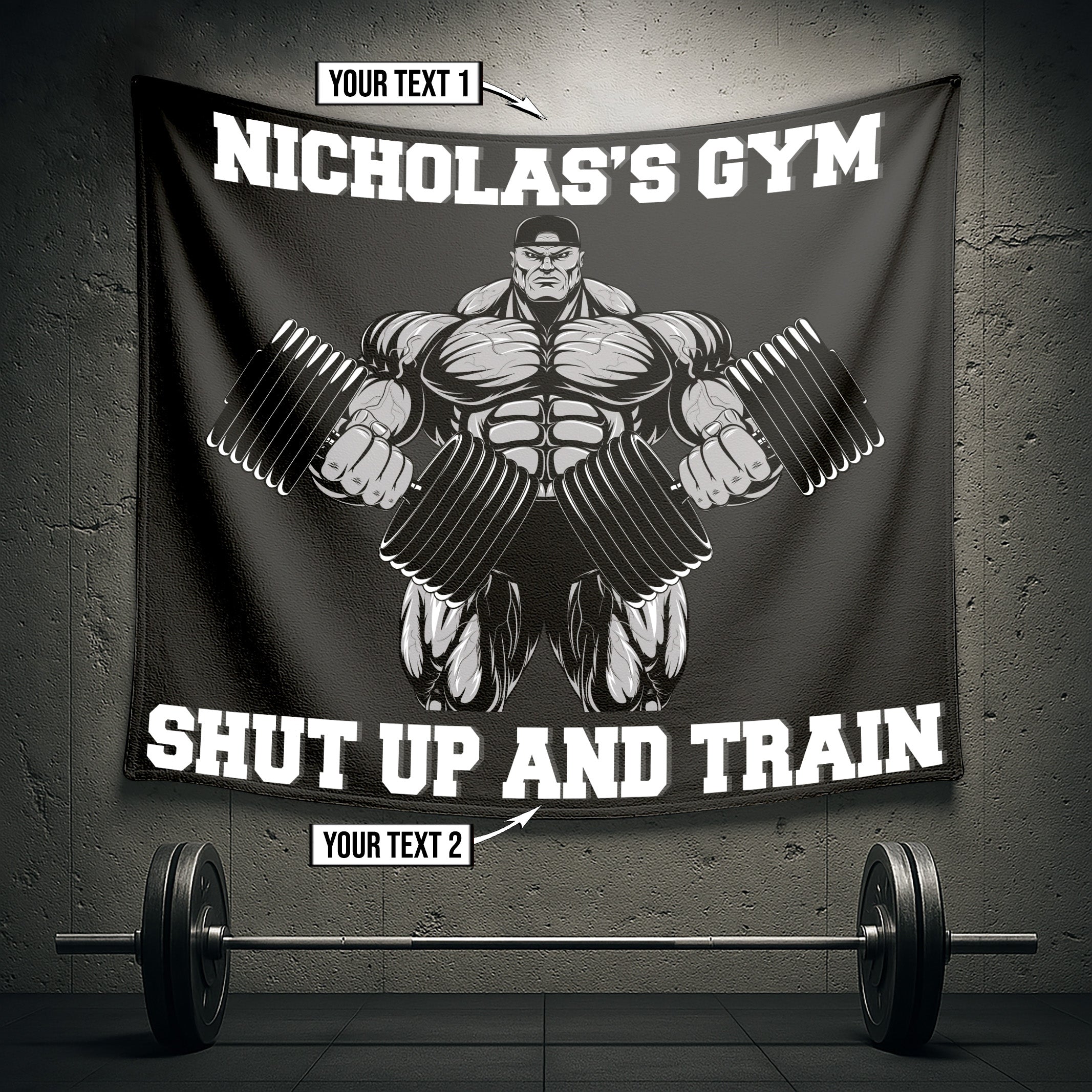 Personalized Home Gym Decor Muscle Man Dumbbell Bodybuilding Banner Flag 10346