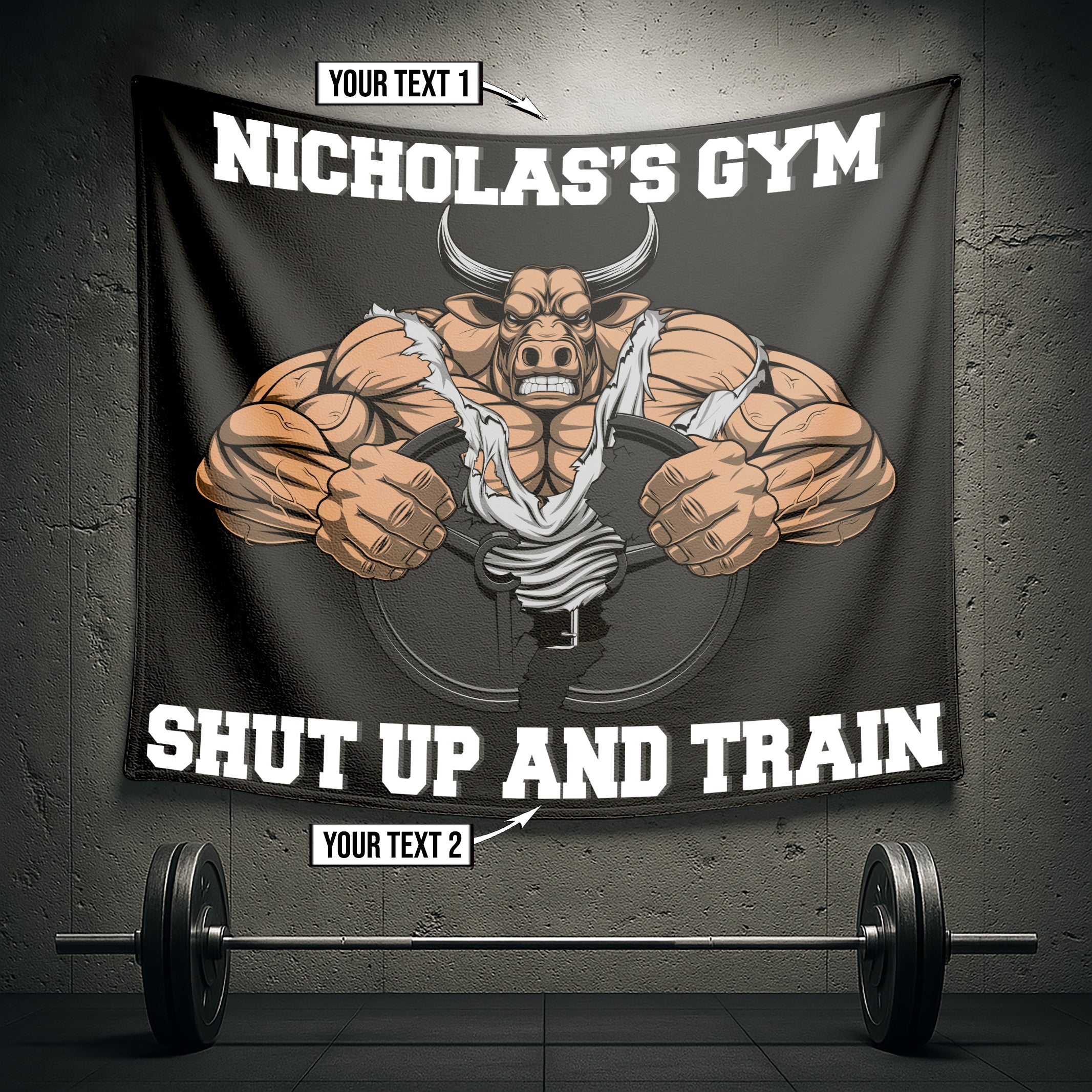 Personalized Muscle Bull Gym Banner Tapestry For Garage Gym 10347
