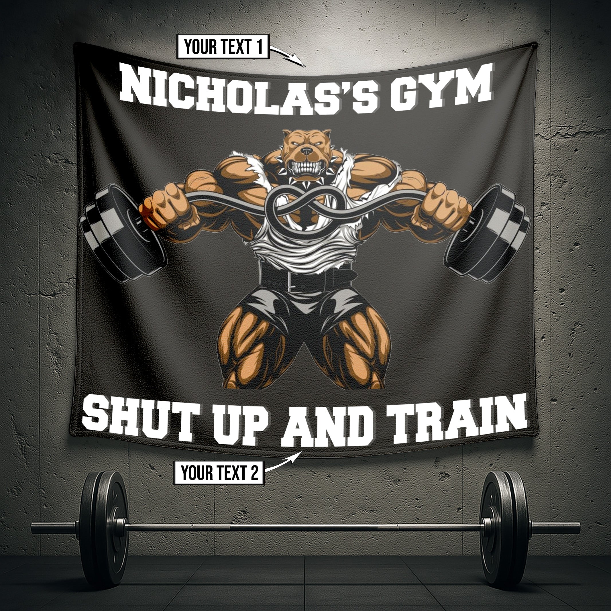 Personalized Home Gym Decor Muscle Strong Pitbull Banner Flag Gift 10381