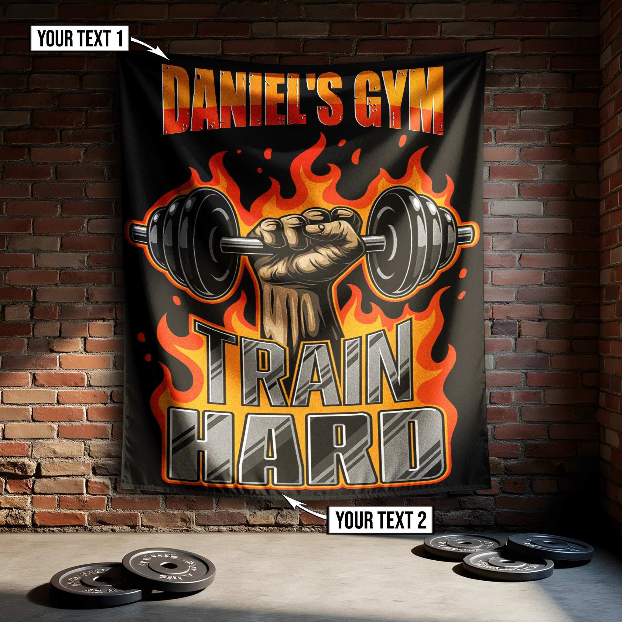 Personalized Home Gym Decor Motivational Quotes Train Hard Banner Flag 10393