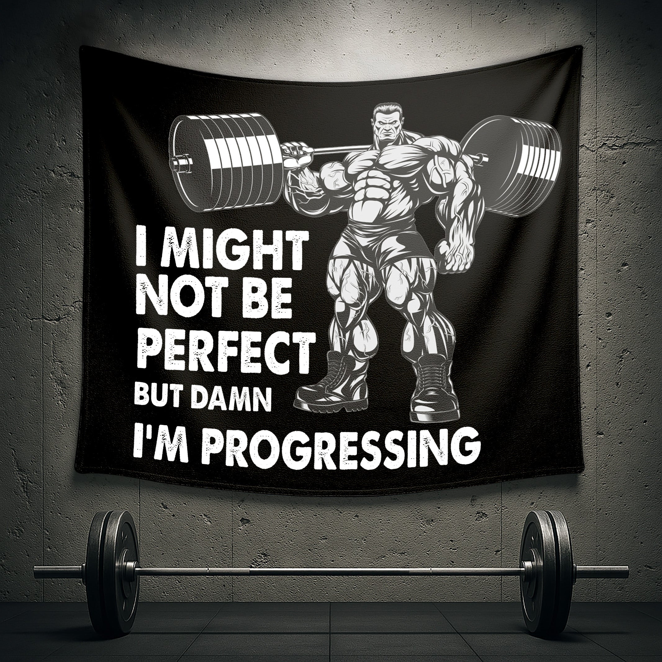 Motivational Quotes Muscular Man Barbell Banner Flag For Home Gym Decor 10621
