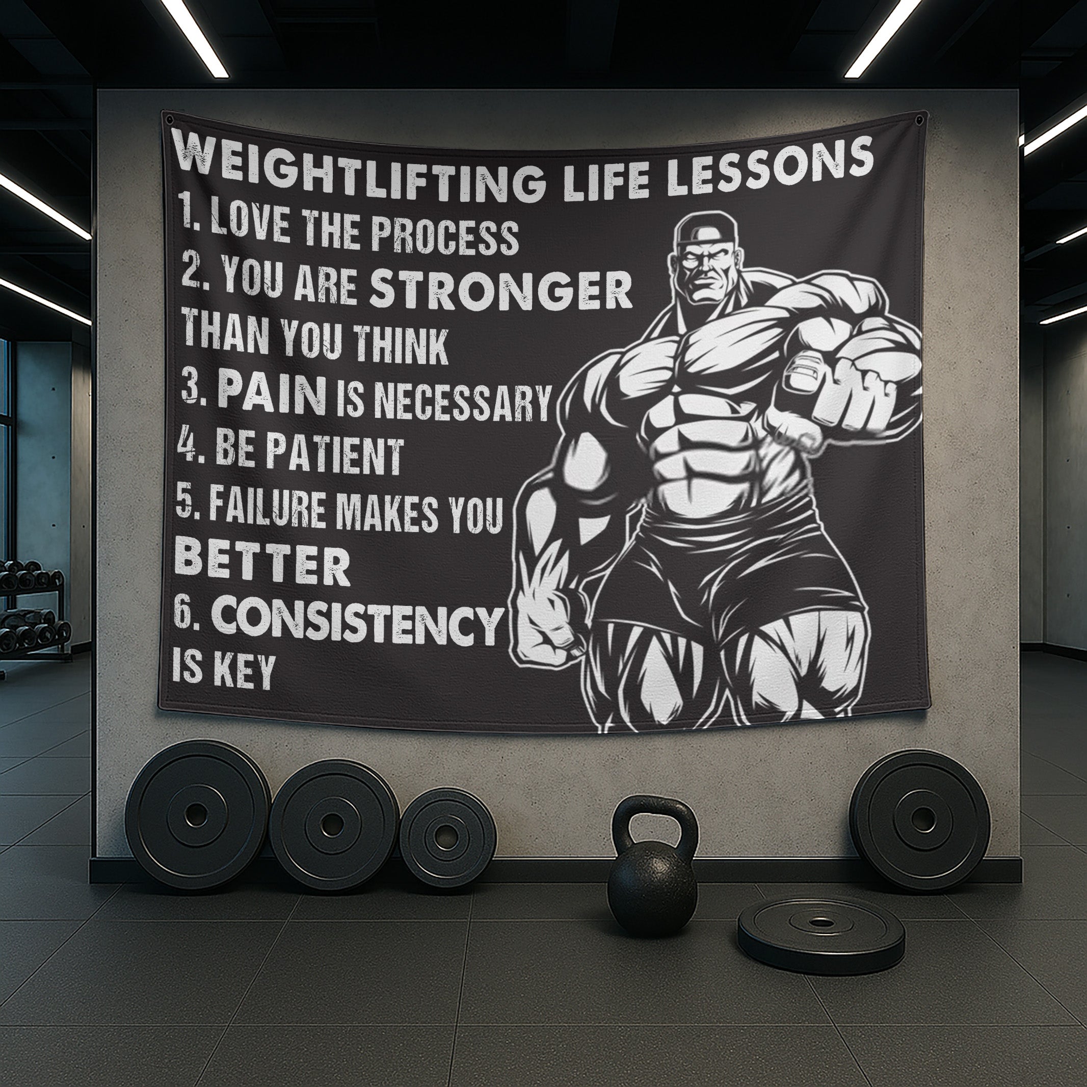 Weightlifting Life Lessons Banner For Home Gym Decor 10627