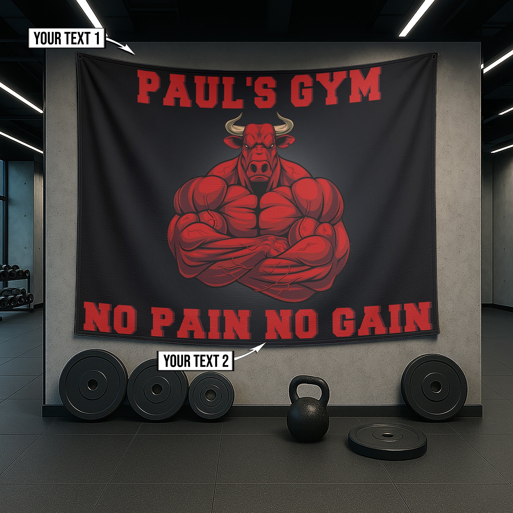 Personalised Gym Banner Flag Home Gym Red Bull Motivational 10678