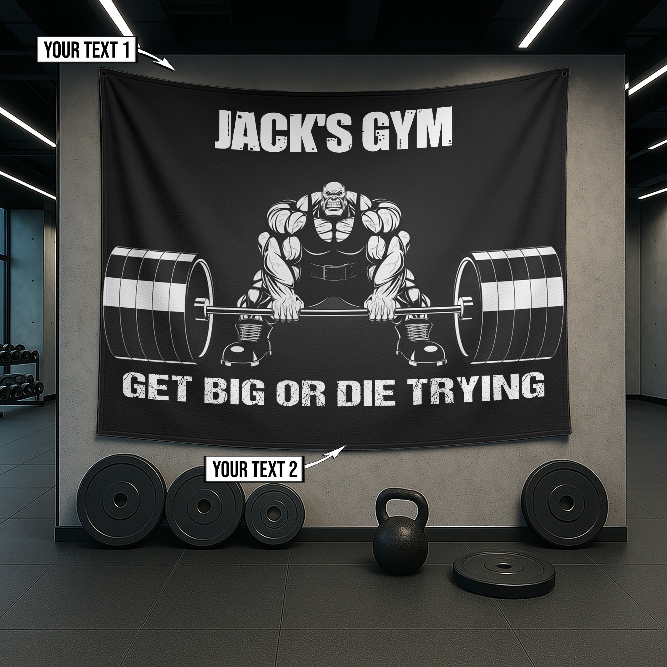 Personalized Gym Banner Flag Muscle Man With Barbell 10720
