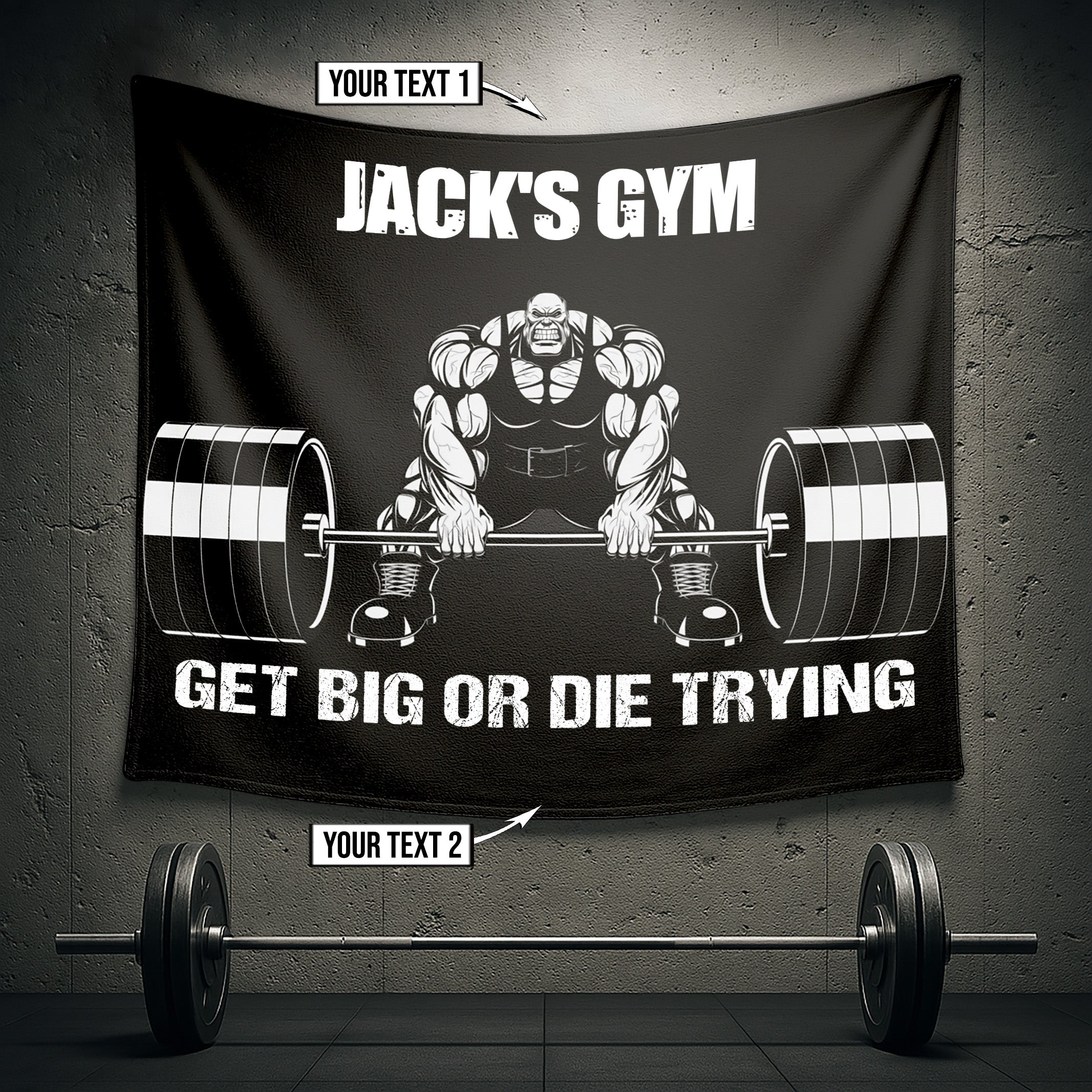 Personalized Gym Banner Flag Muscle Man With Barbell 10720
