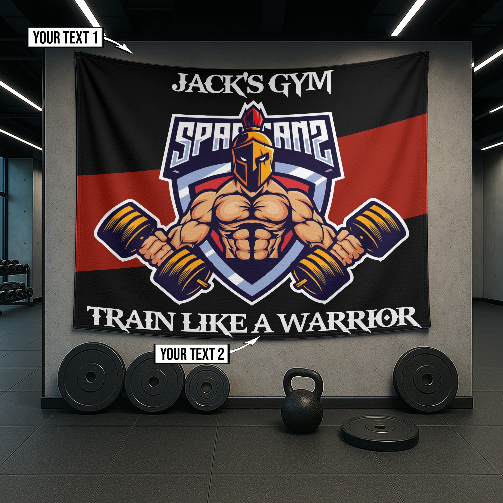 Personalized Gym Flag Banner Spartan Home Gym Decor Motivational Quotes 10792