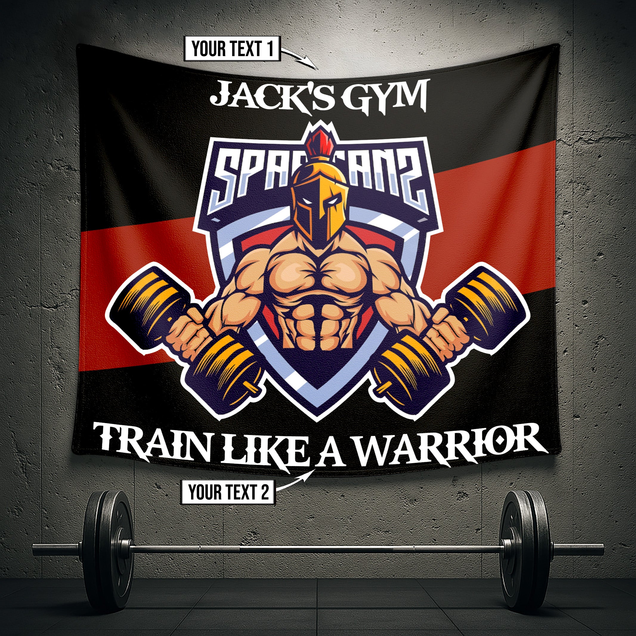 Personalized Gym Flag Banner Spartan Home Gym Decor Motivational Quotes 10792