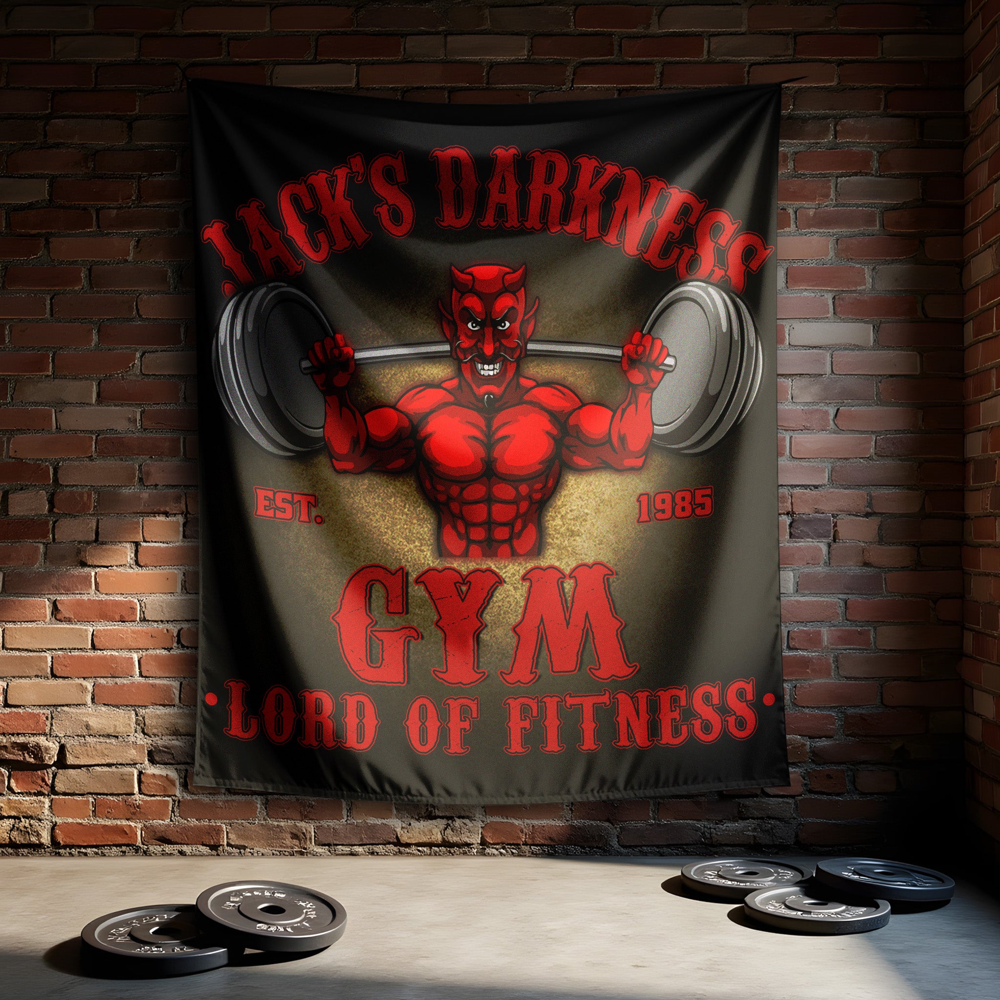Gym Flag for Home or Garage Gym | Workout Flags with Devil Demon Motivation 10799