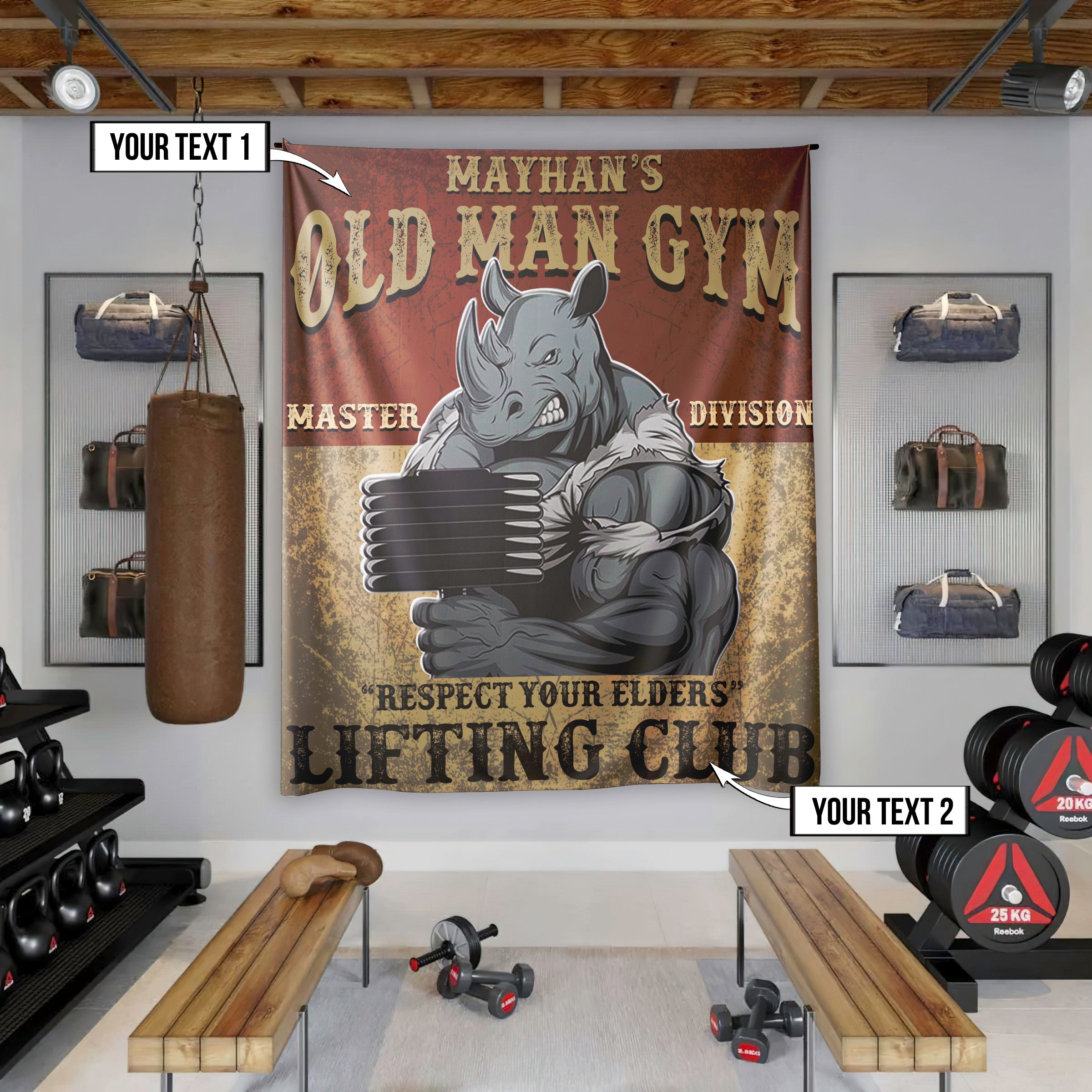 Personalized Old Man Home Gym Decor Wall Banner Flag 10847