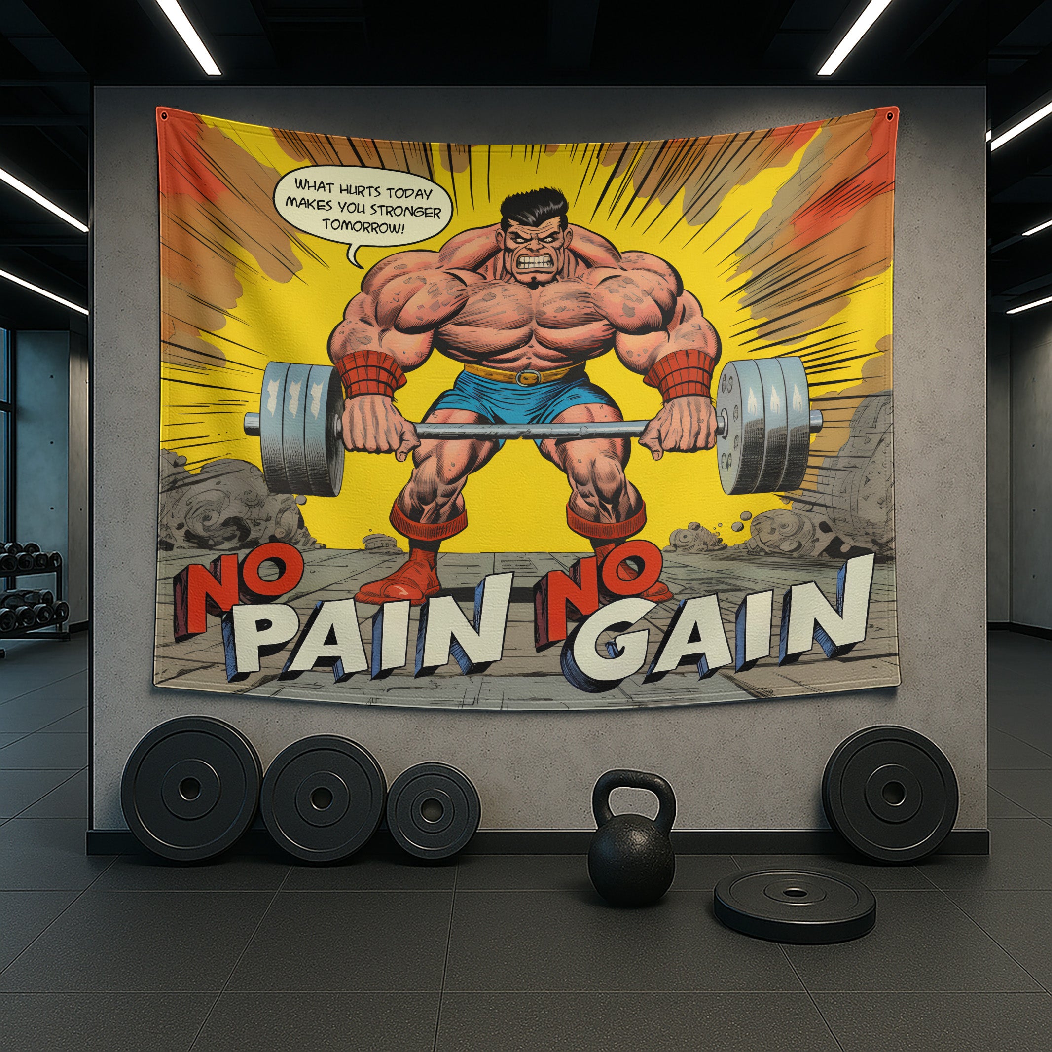Comic Style Gym Flag No Pain No Gain 11294
