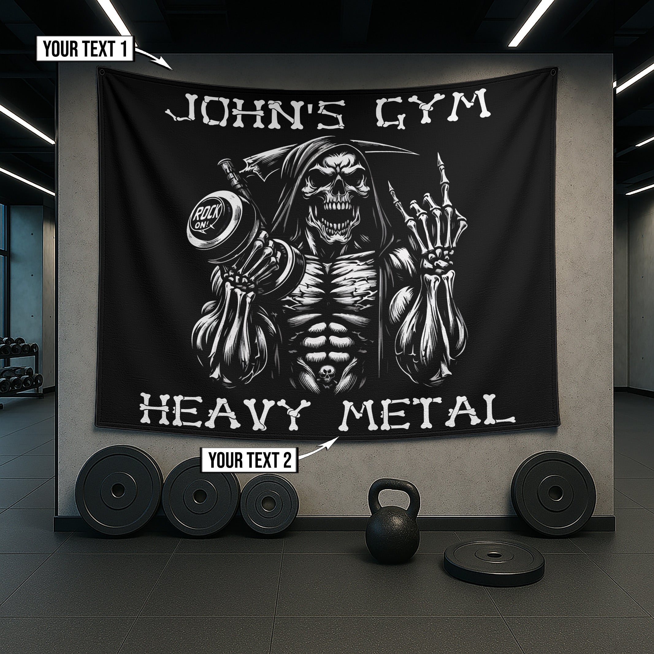 Personalized Gym Flag Grim Reaper Heavy Metal 11335