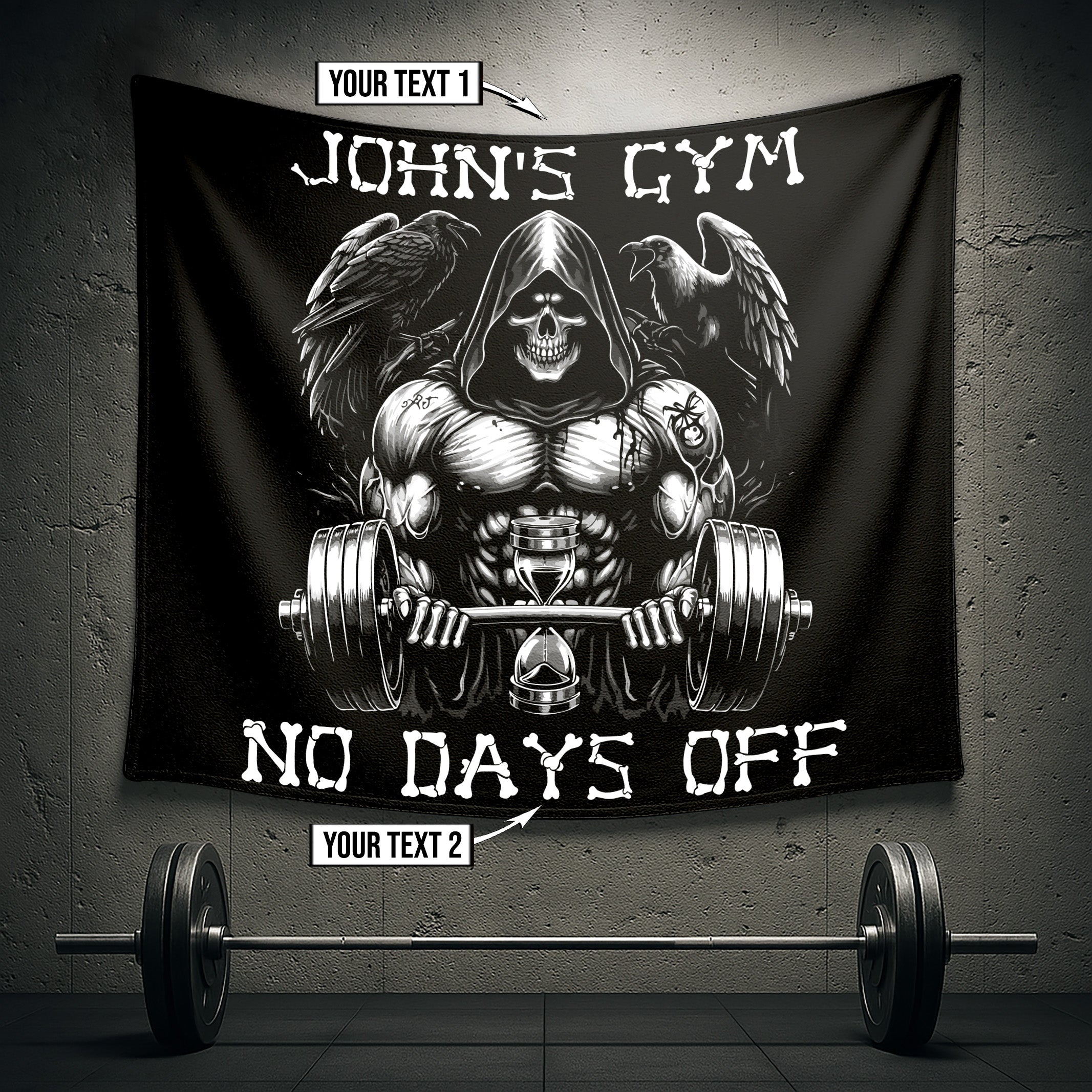Personalized Gym Flag Banner Gothic Grim Reaper Lifting NO DAYS OFF 11336