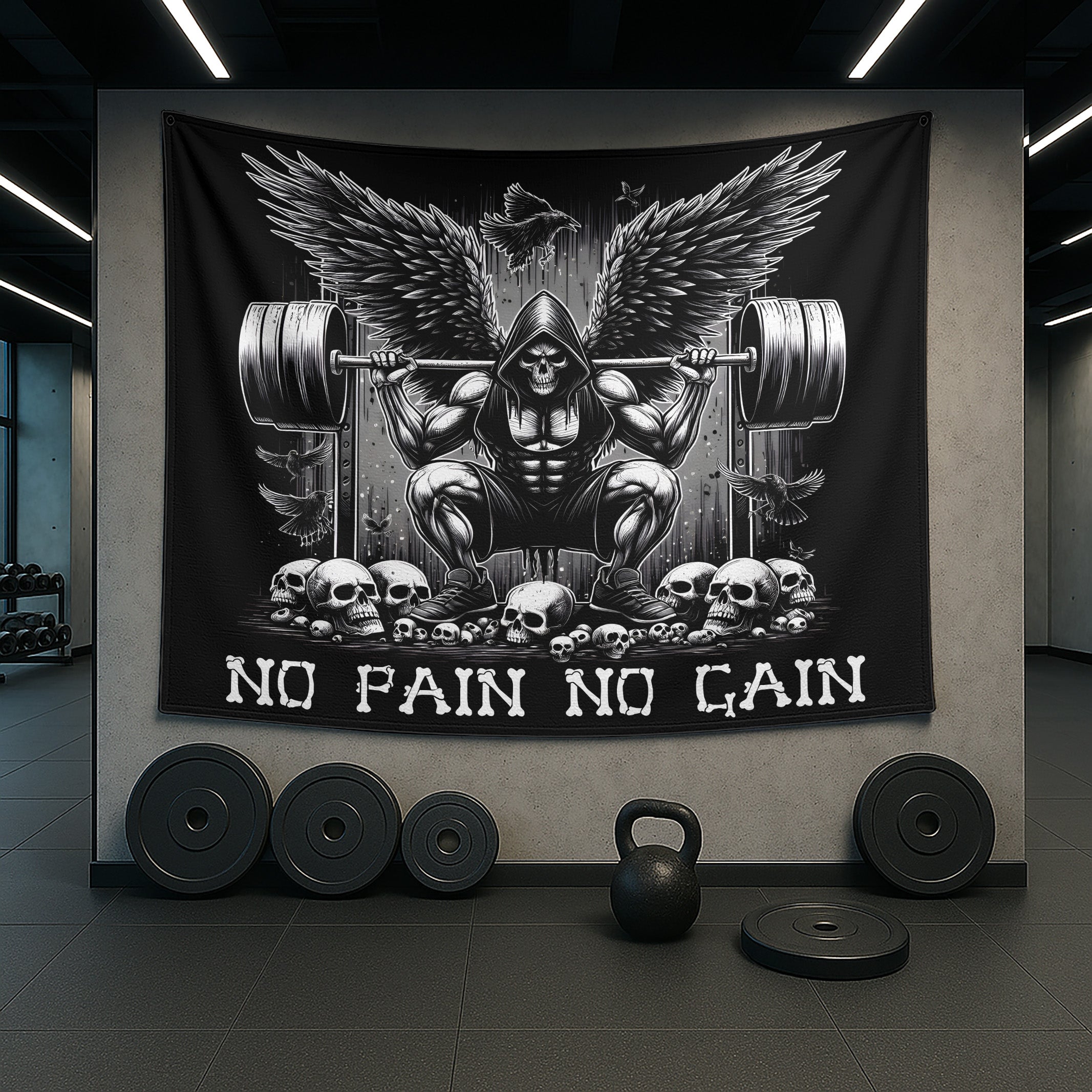 Personalized Gym Flag Grim Reaper Gothic NO PAIN NO GAIN 11337