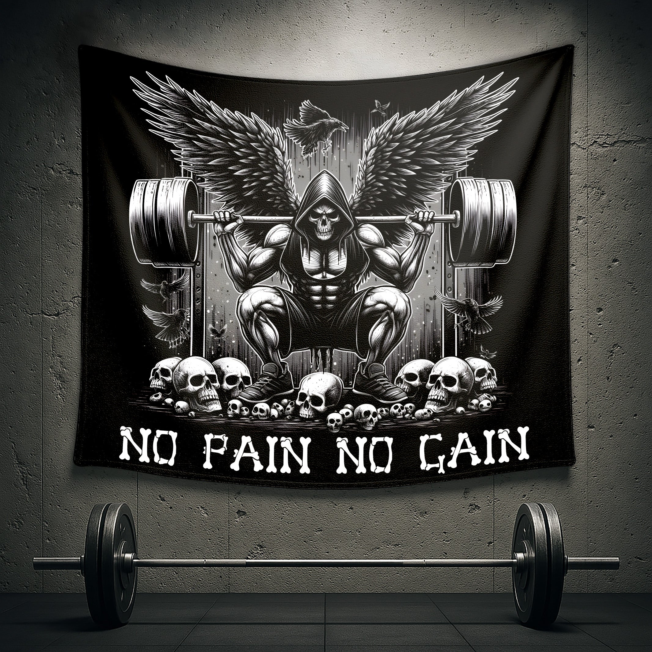 Personalized Gym Flag Grim Reaper Gothic NO PAIN NO GAIN 11337