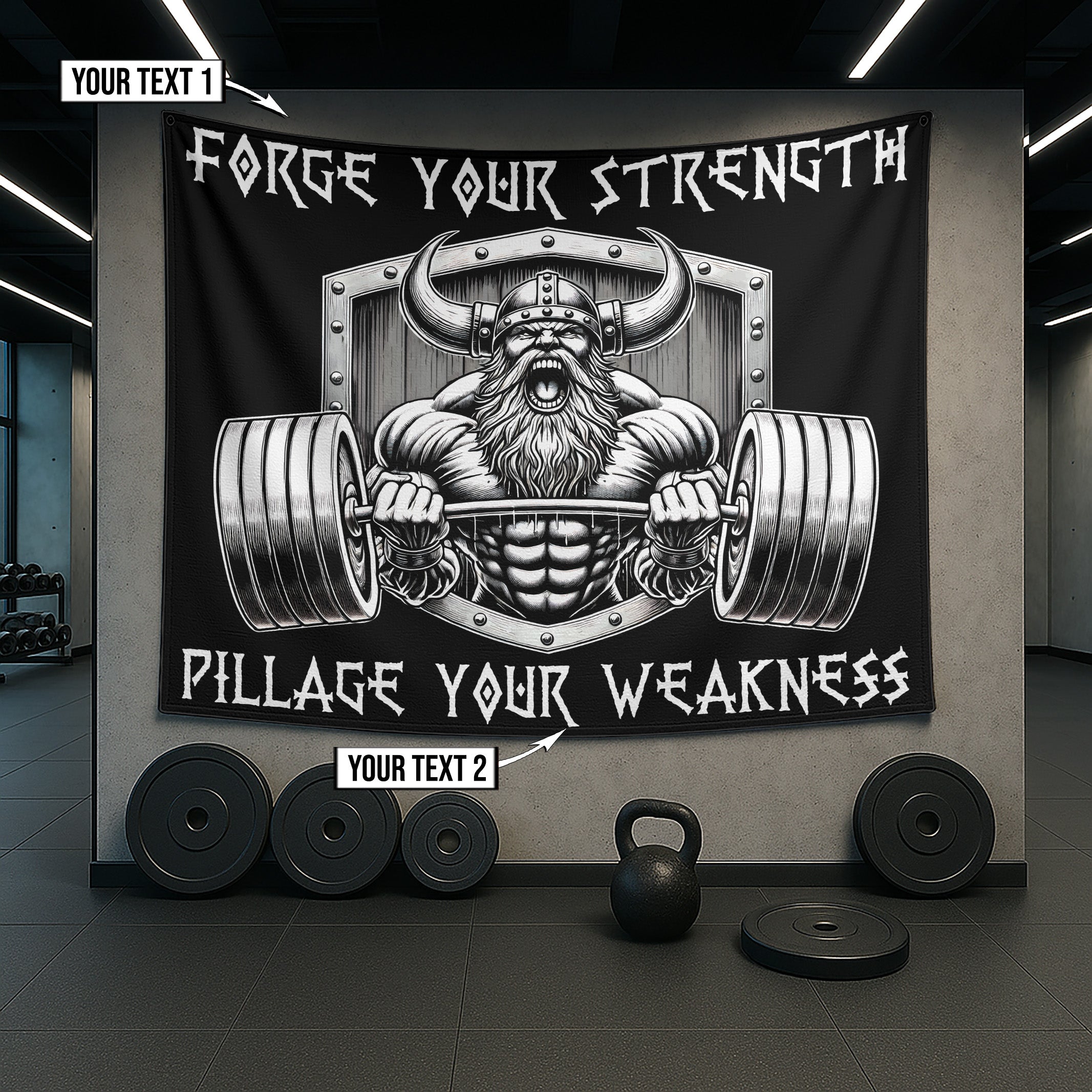 Viking Warrior Gym Banner with Custom Quote for Weightlifters 11436