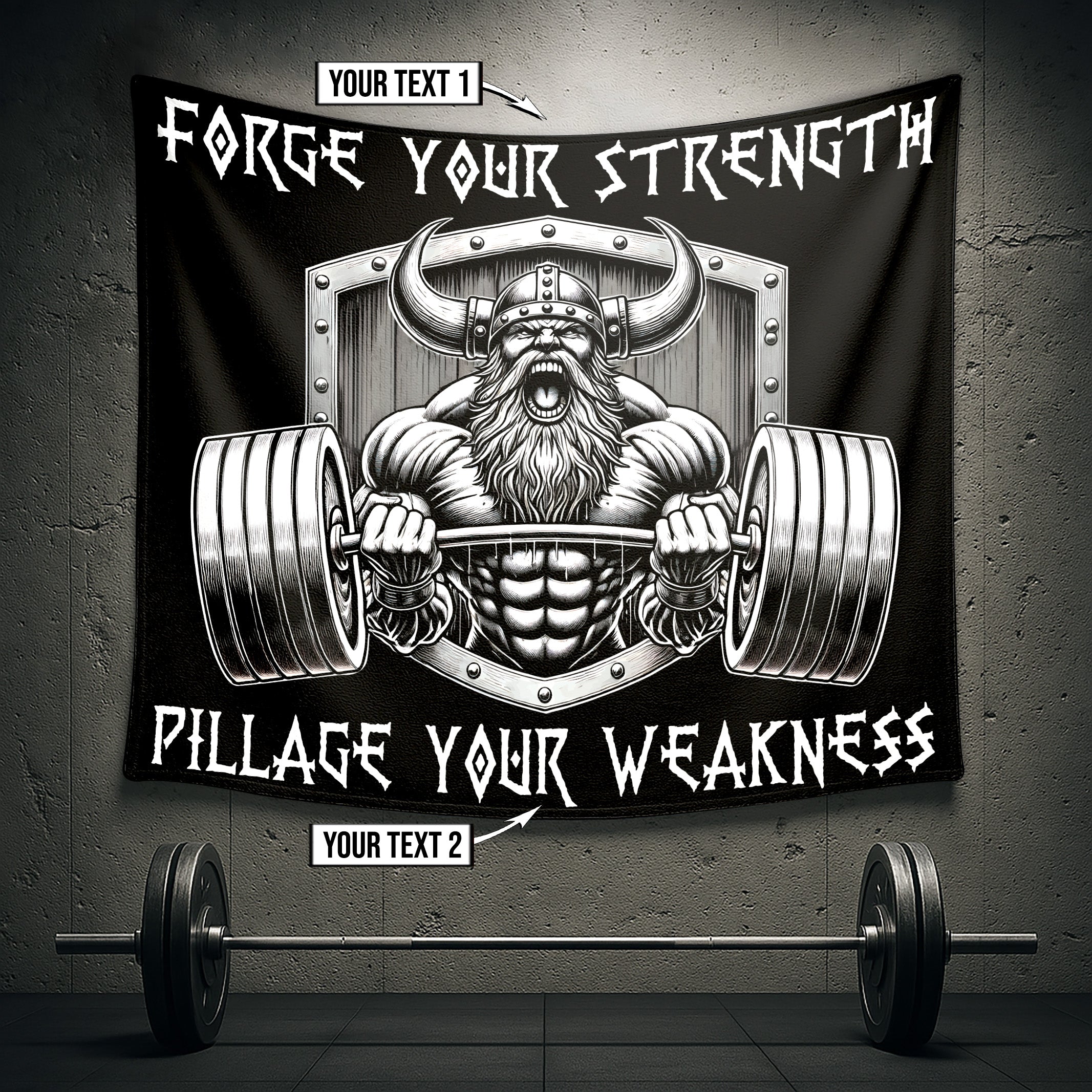Viking Warrior Gym Banner with Custom Quote for Weightlifters 11436
