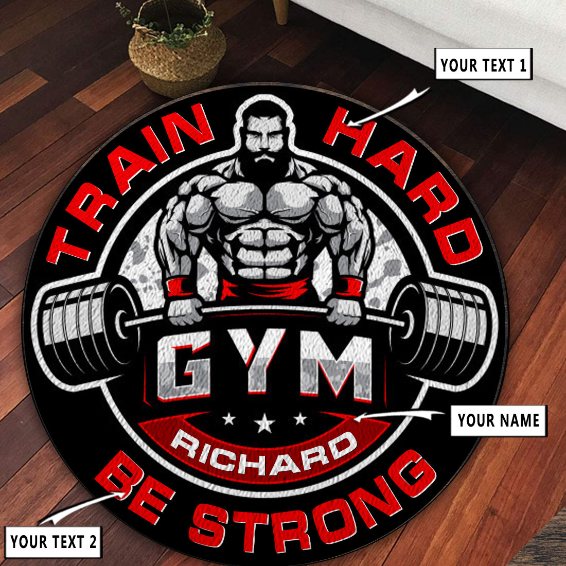 Personalized Bodybuilding Home Gym Decor Train Hard Be Strong Round Rug, Carpet