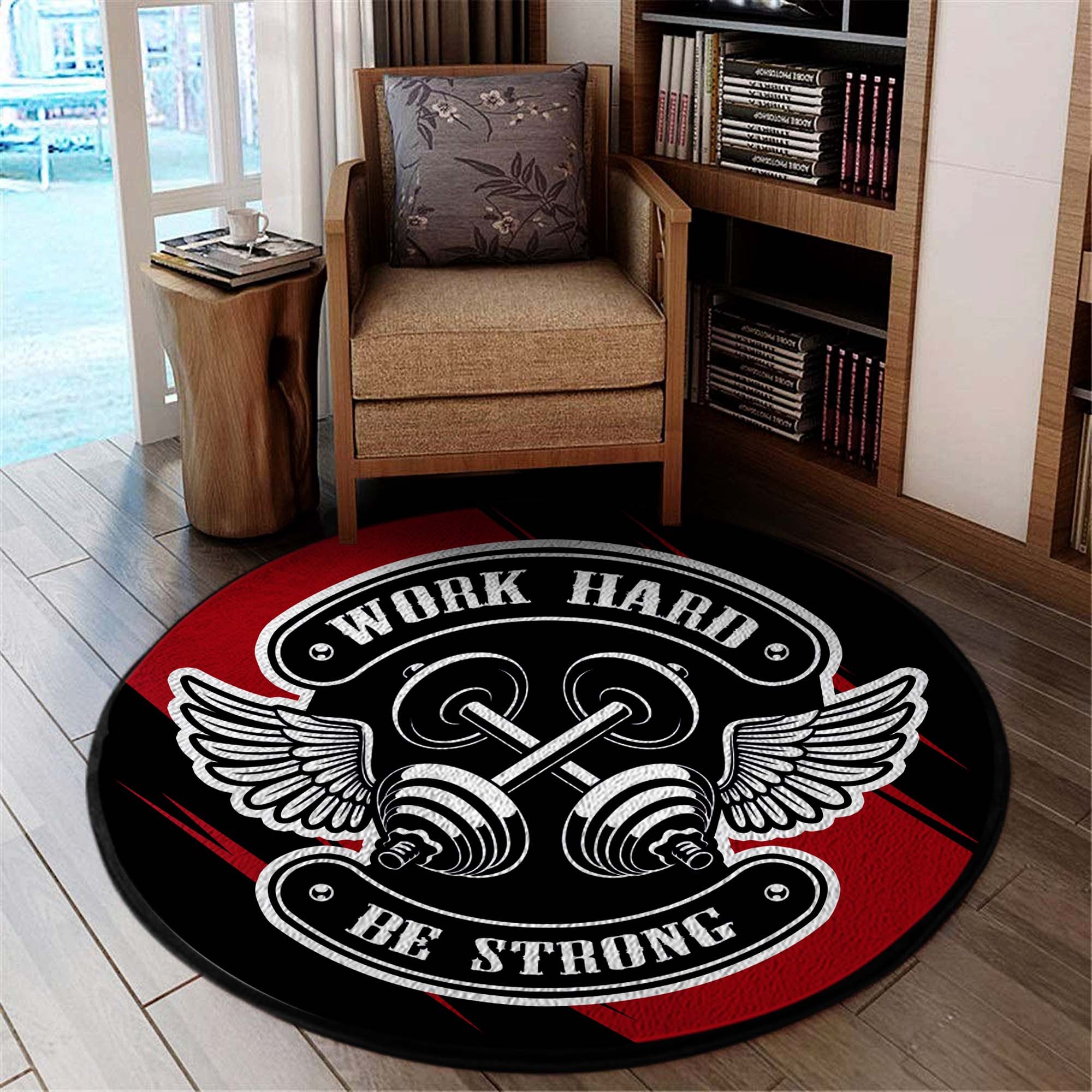 Gym Round Rug Home Gym Decor Bodybuilding gift Work Hard Be Strong