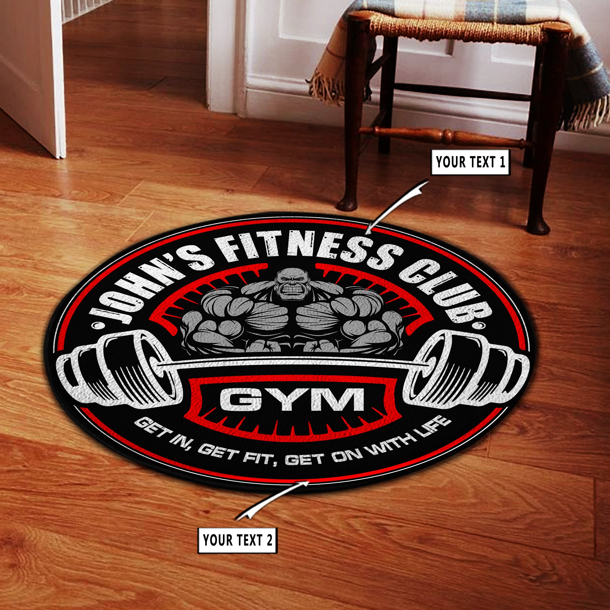 Personalized Home Gym Decor Motivational Quotes Round Rug