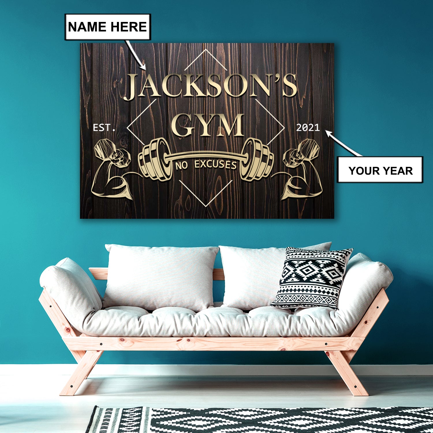 Personalized Home Gym Decor No Excuses Canvas, Wall Art