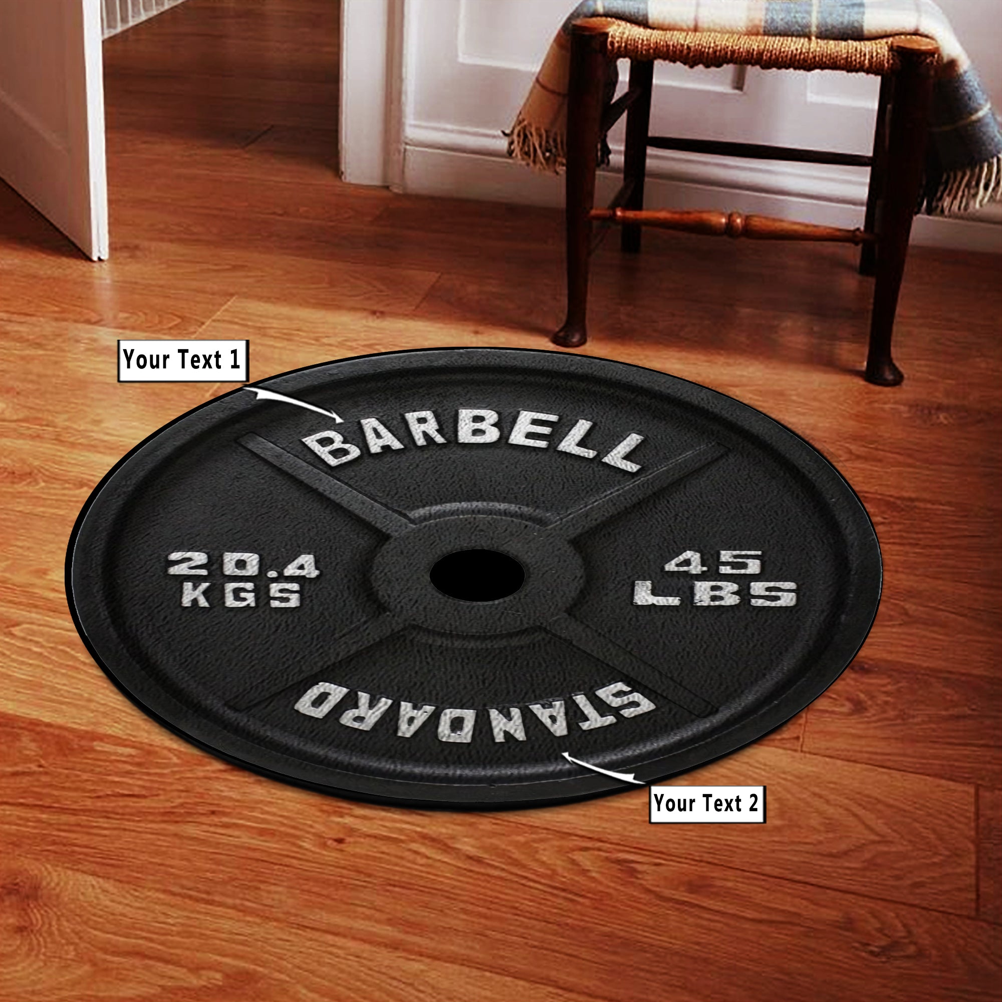 Personalized Gym Round Rug Carpet Home Gym Decor Barbell Bodybuilding gift