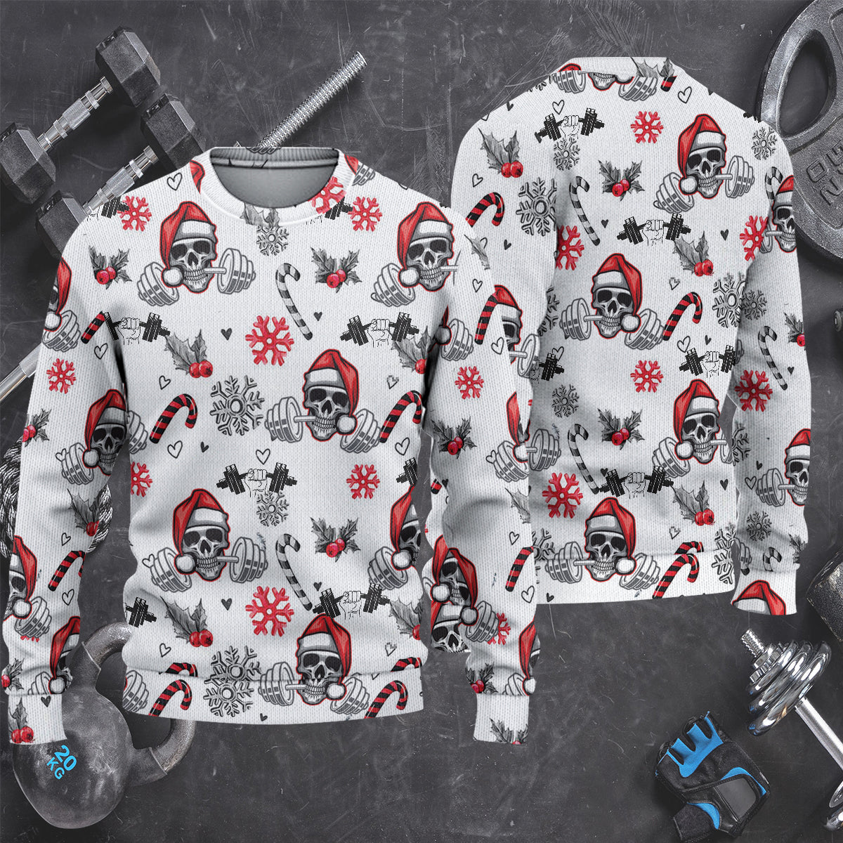 Gym Bodybuilding Skull Christmas Woolen Sweater