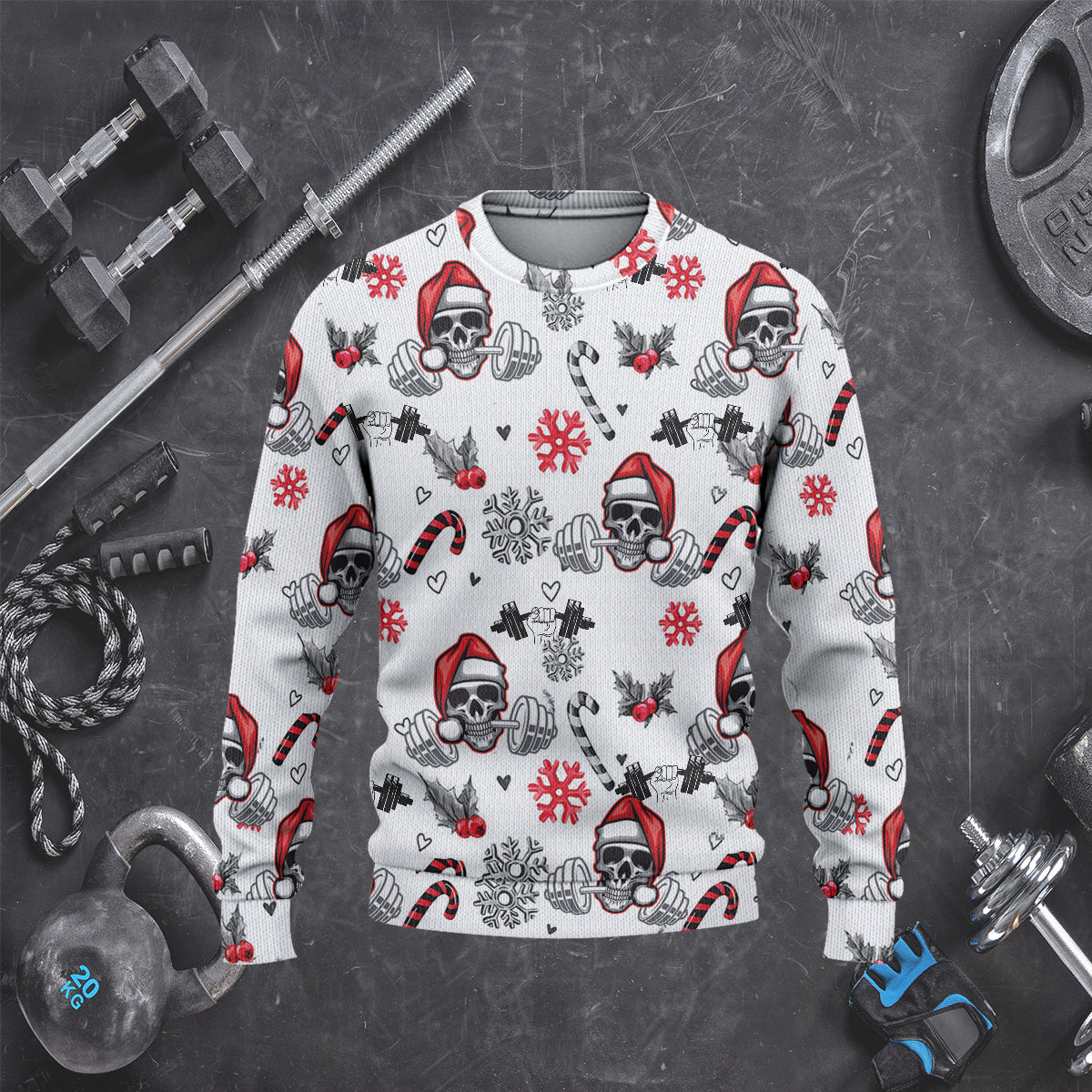 Gym Bodybuilding Skull Christmas Woolen Sweater