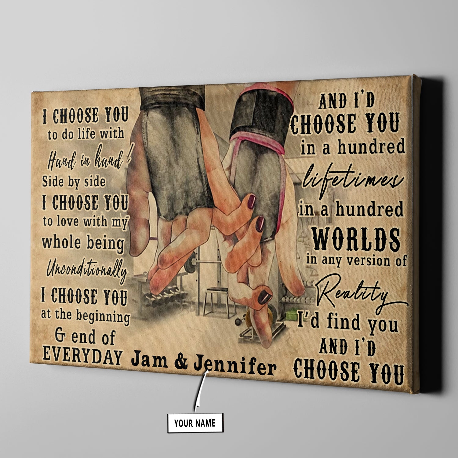 Personalized Home Gym Decor Couple Lovers Canvas, Wall Art