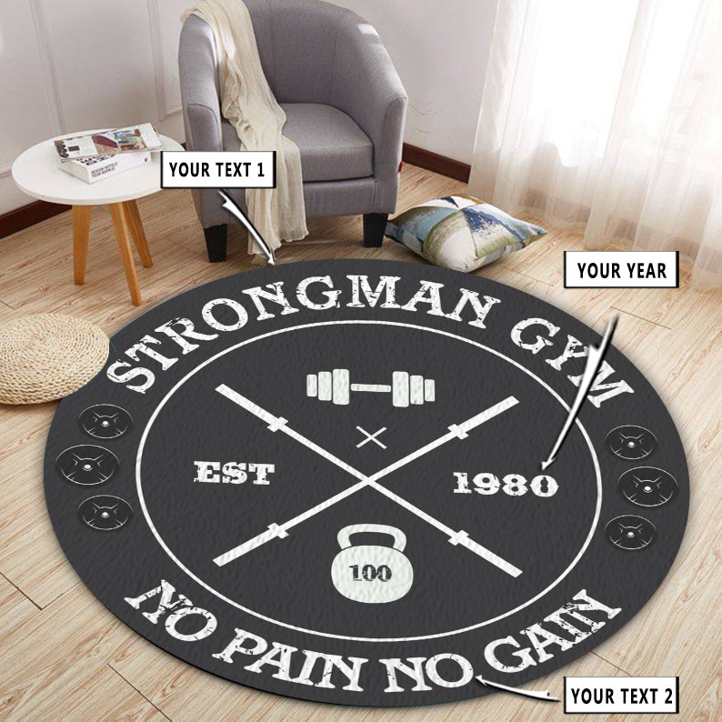 Personalized Strong Man Bodybuilding Home Gym Decor Logo Round Rug, Carpet
