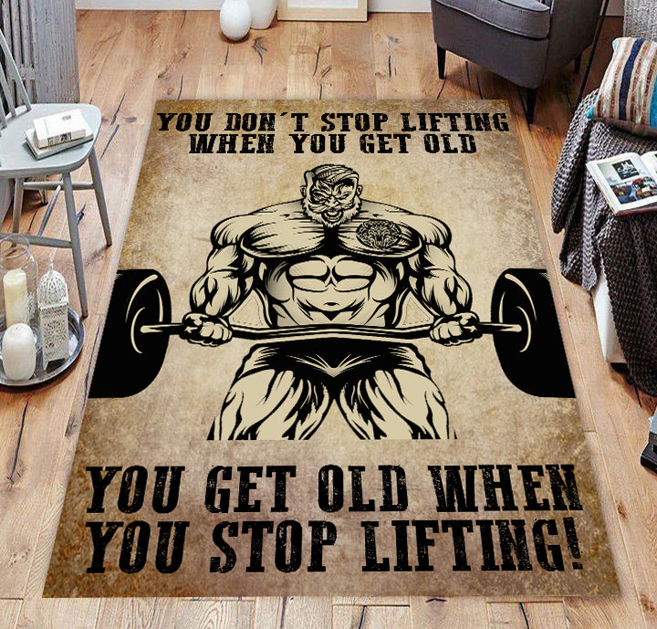 Old Man Bodybuilding Rug Home Gym Decor Dont Stop When You Get Old