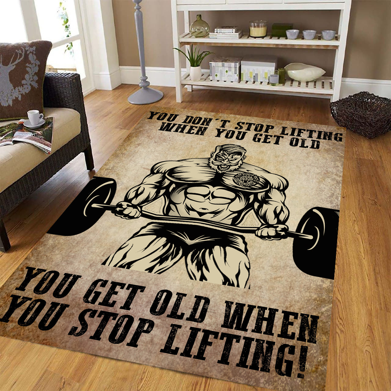 Old Man Bodybuilding Rug Home Gym Decor Dont Stop When You Get Old