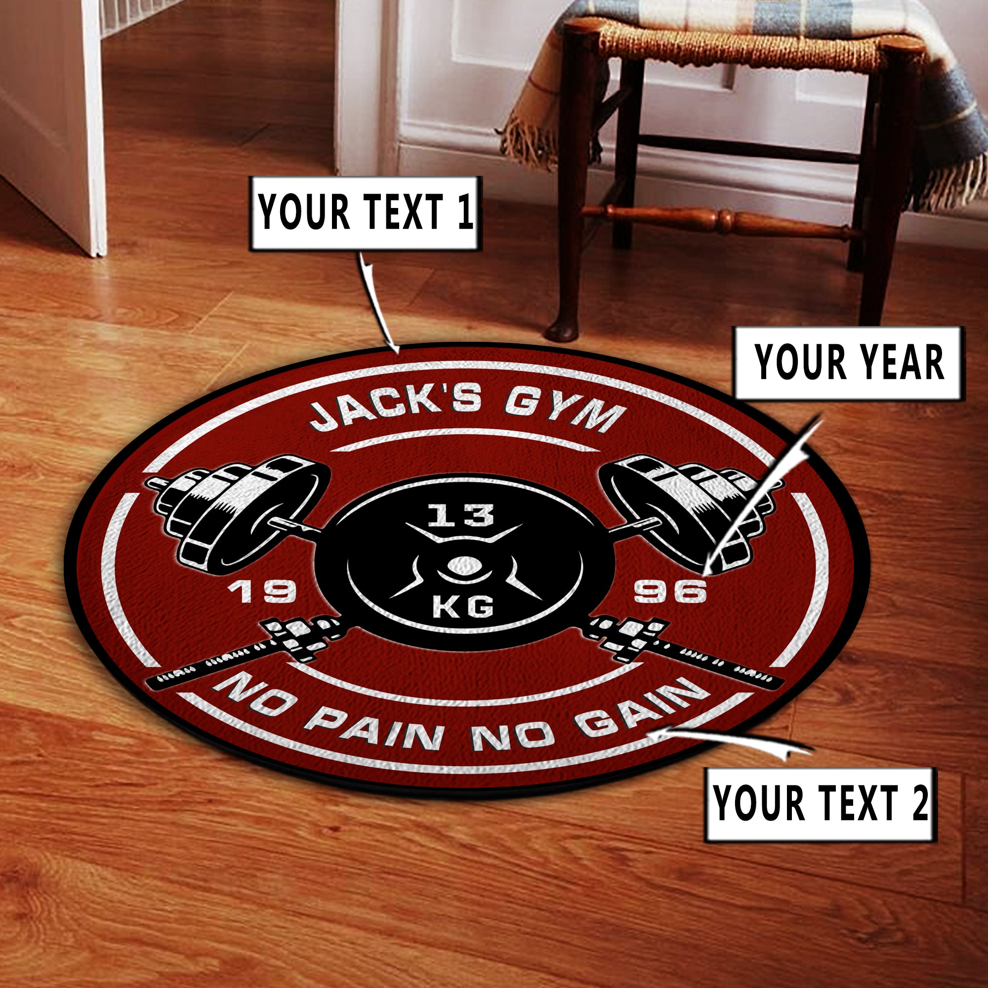 Personalized Home Gym Decor Motivational Quotes Round Rug, Carpet