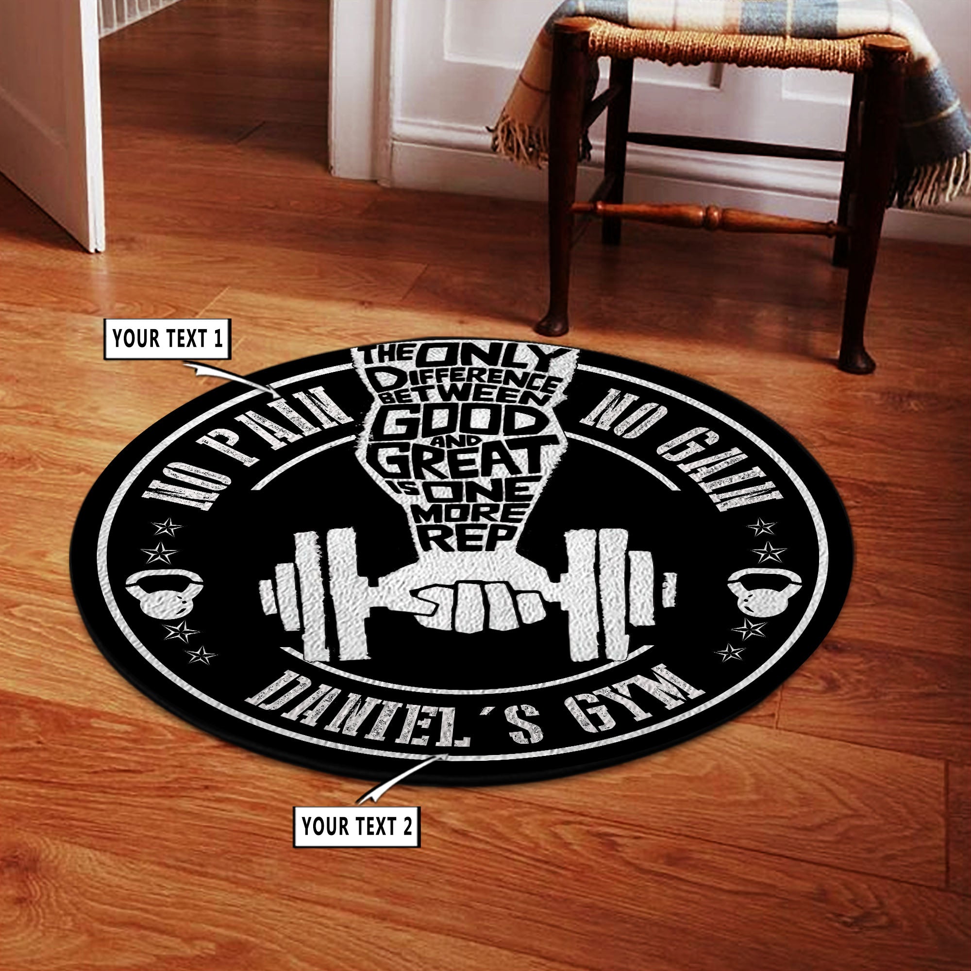 Personalized Home Gym Decor Motivational Quotes Round Rug, Carpet