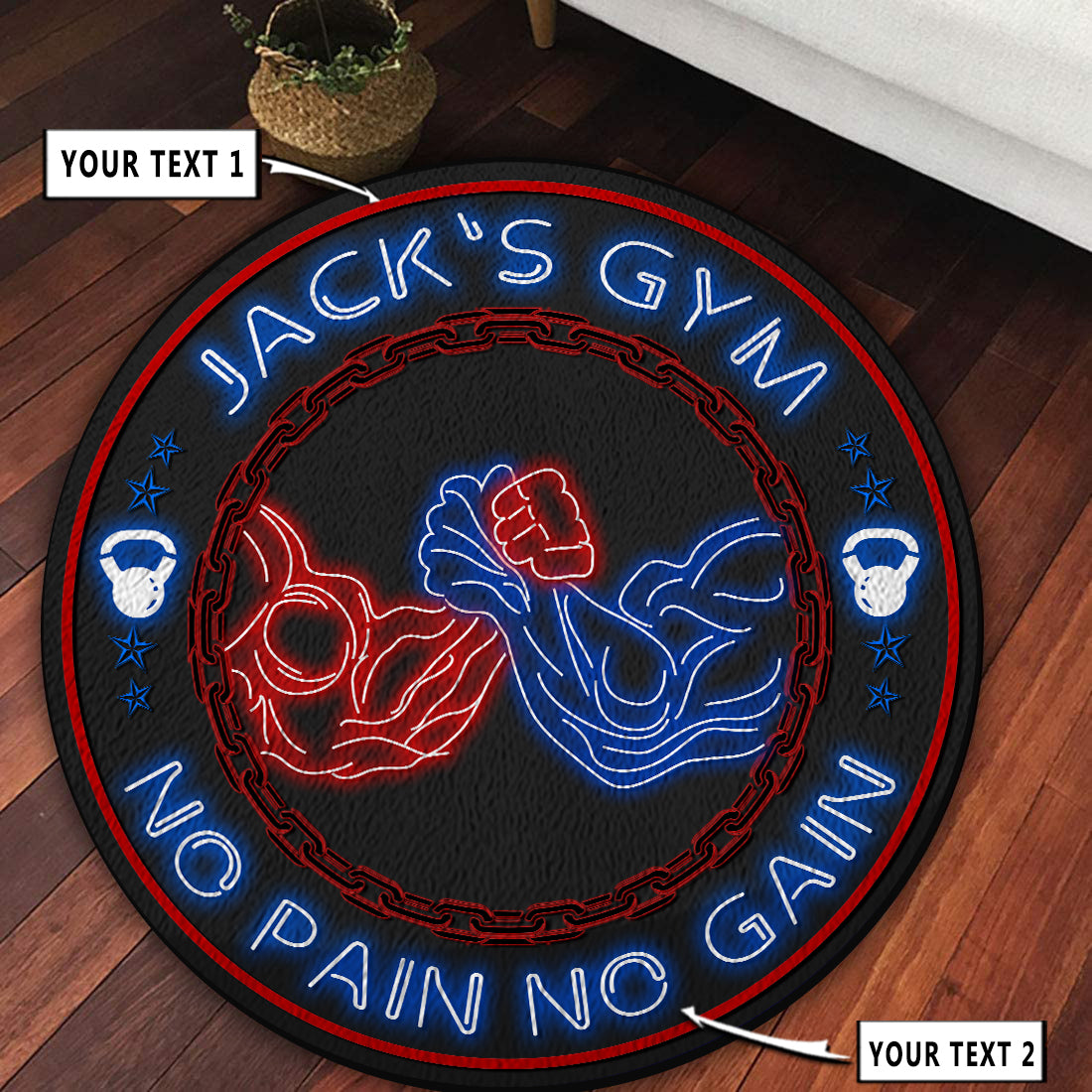 Personalized Neon Effect Home Gym Decor, Motivational Quotes Round Rug, Carpet