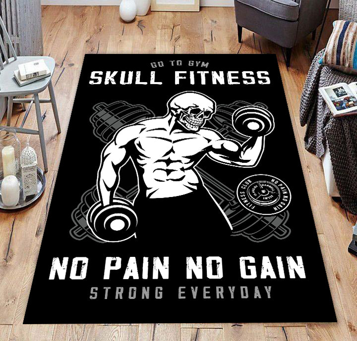 Skull Fitness Rug Home Gym Decor Motivational Quotes