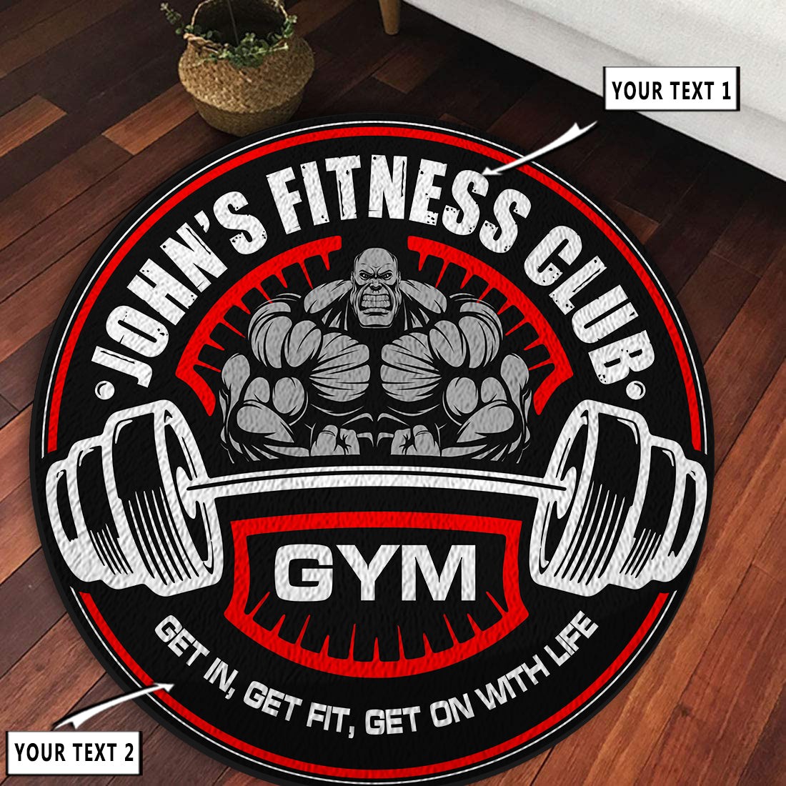 Personalized Home Gym Decor Motivational Quotes Round Rug