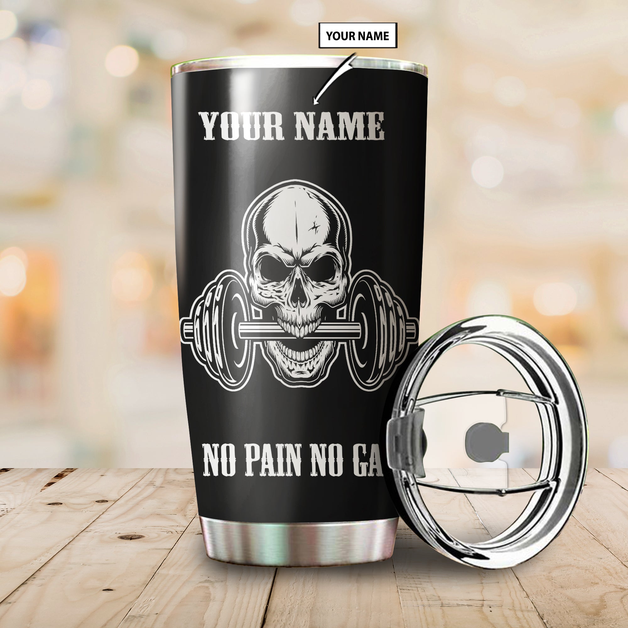 Personalized Bodybuilding Tumbler Cup Gym Skull Dumbbell Workout Gifts
